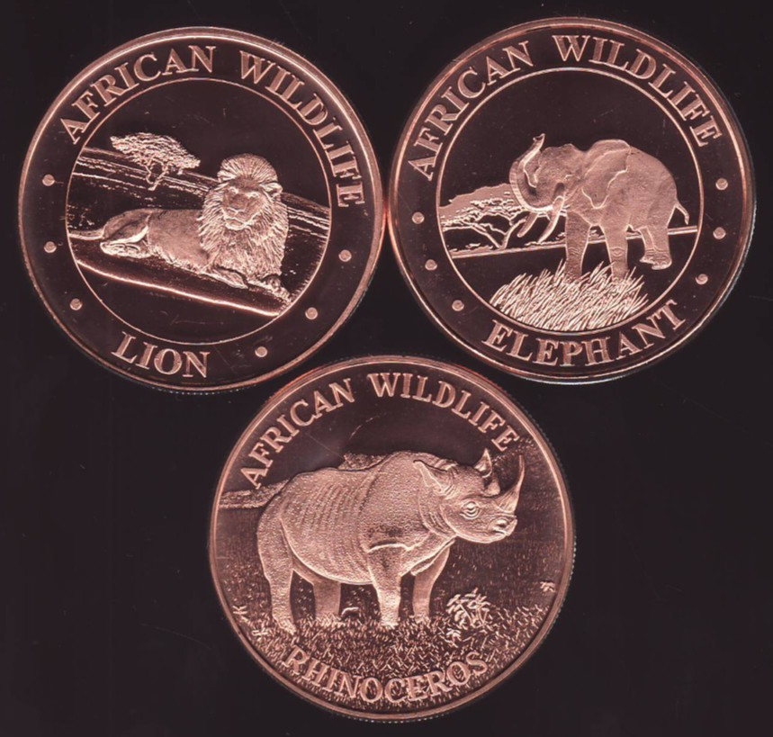 AFRICAN WILDLIFE 2018/2019 Series  3 Coin Set 1 oz .999 ADVP Copper Rounds