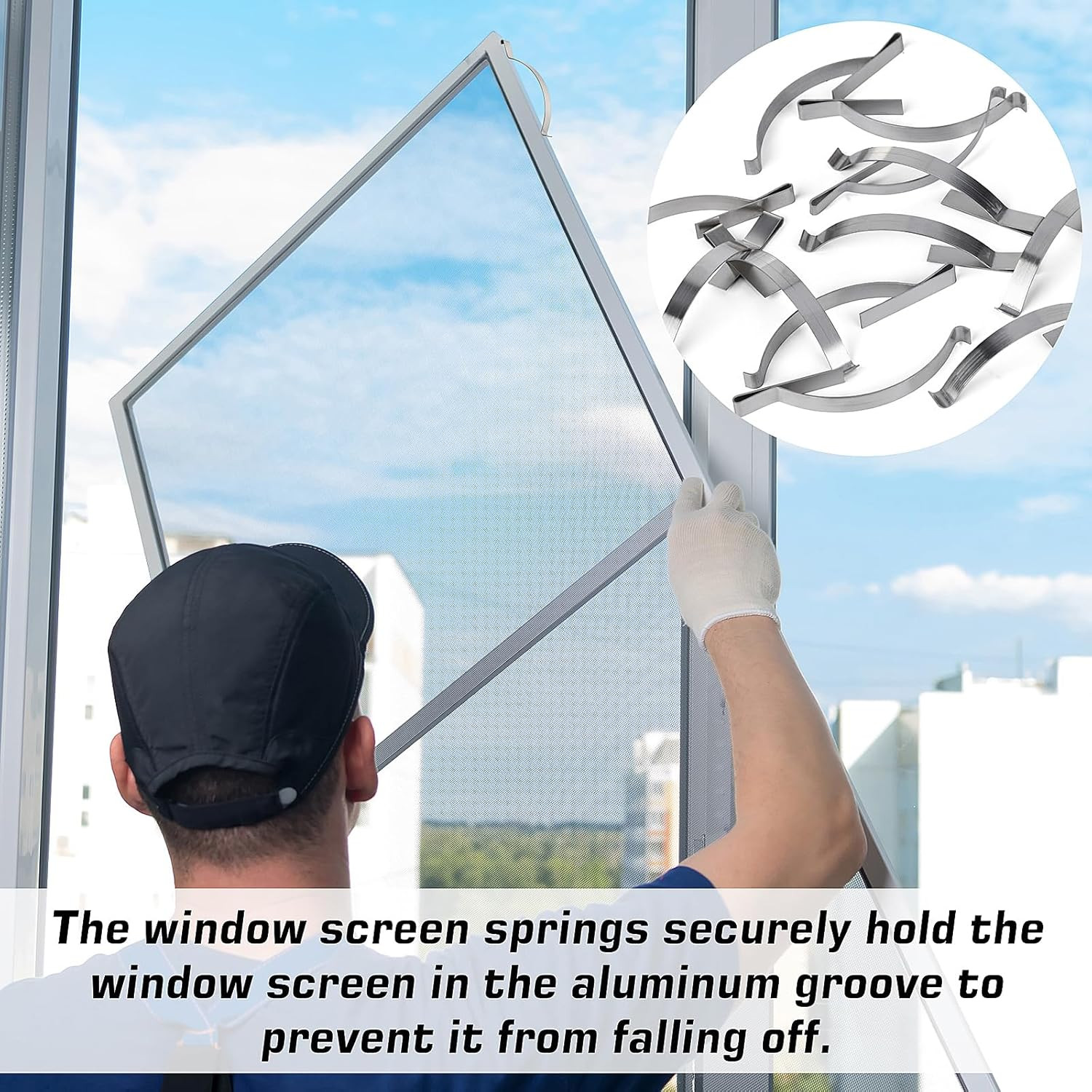 50 Pcs Window Screen Tension Spring, Durable Corner Mount Flat Window Spring Sta