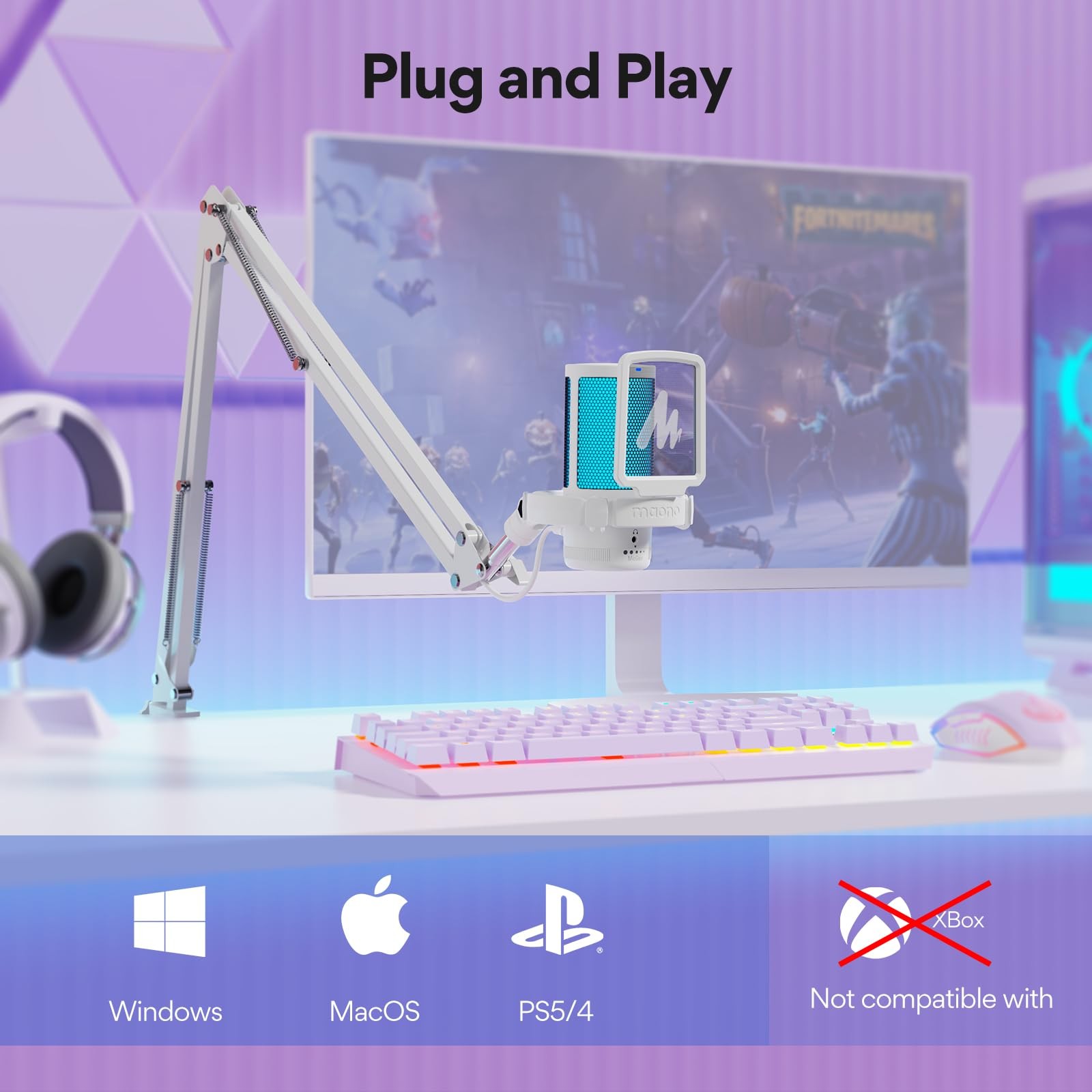 USB Gaming Microphone with Noise Cancellation, Computer PC Mic with Boom Arm,...