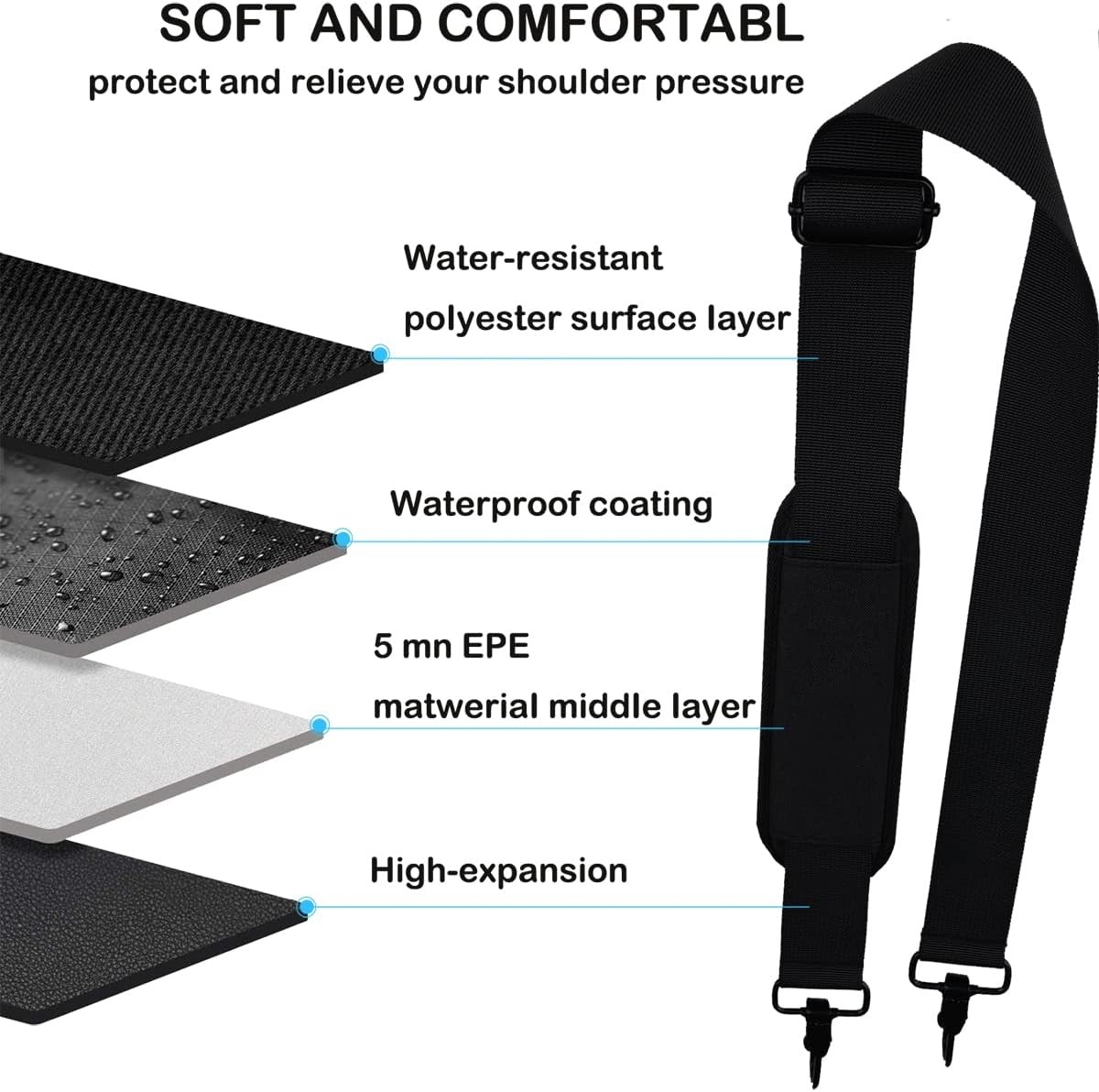 Universal Replacement Laptop Shoulder Strap, Durable 55" Adjustable Comfortable