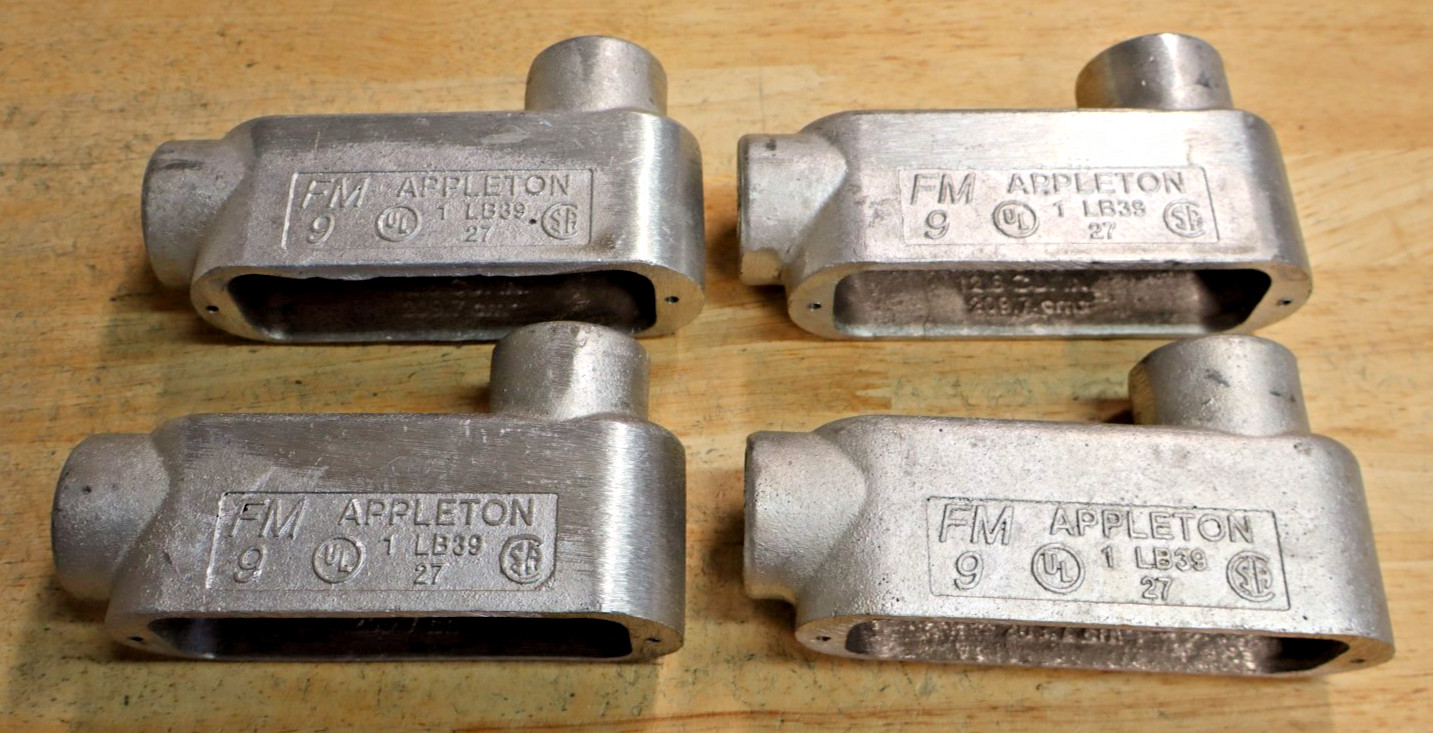 Lot of 4 APPLETON LB39 1" LB Aluminum CONDUIT BODY For IMC and Rigid Metal NIB