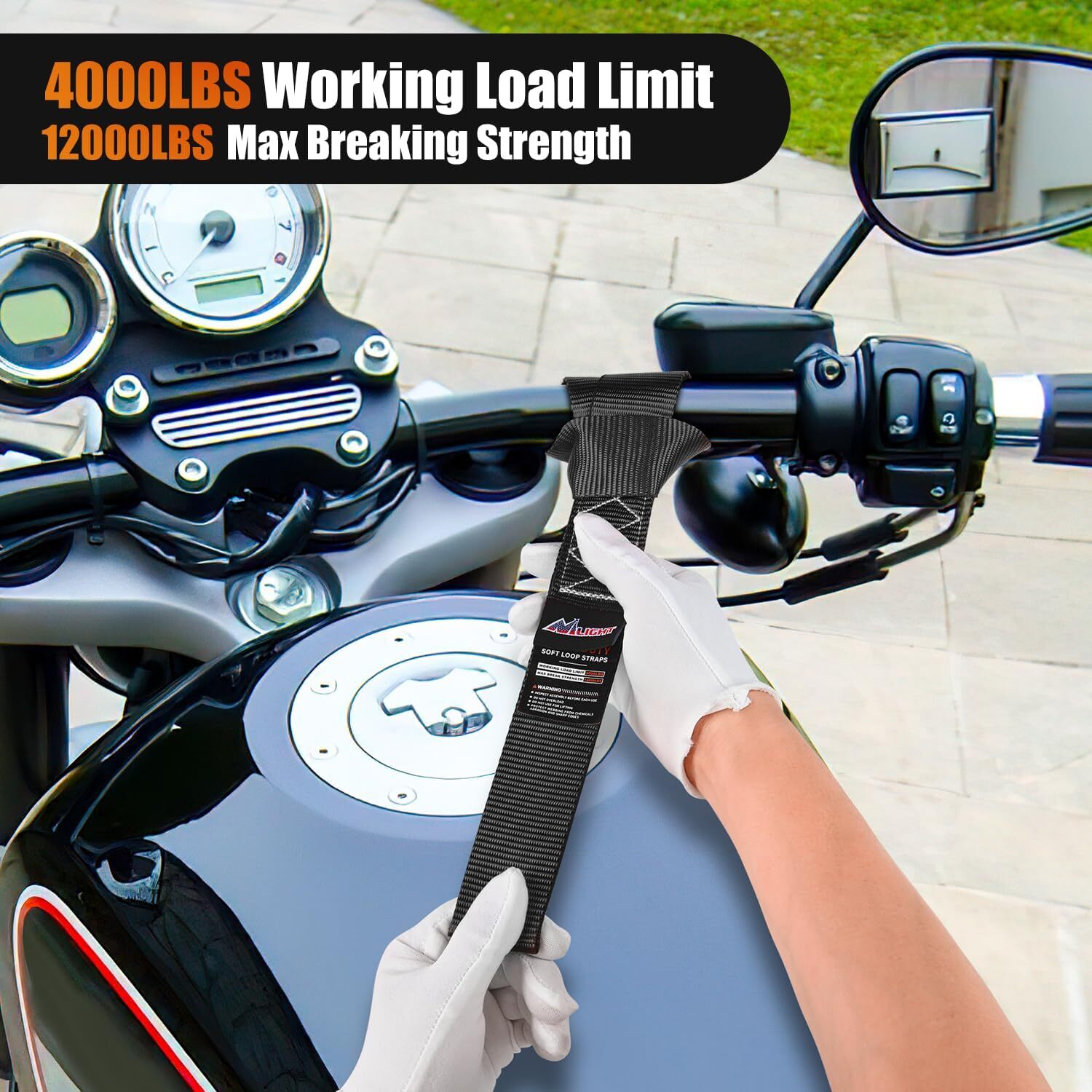 Nilight Motorcycle Tie Down Straps Max Break Strength 12000Lbs Black
