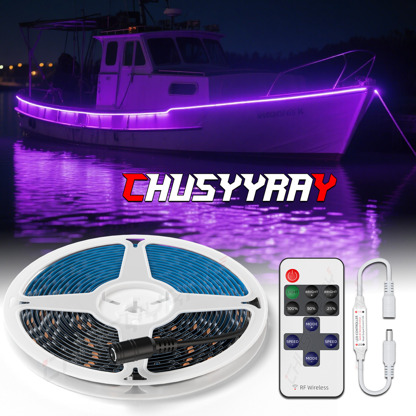 5M PURPLE Led Strip Light Night Fishing Ultraviolet Boat PCB waterproof IP68