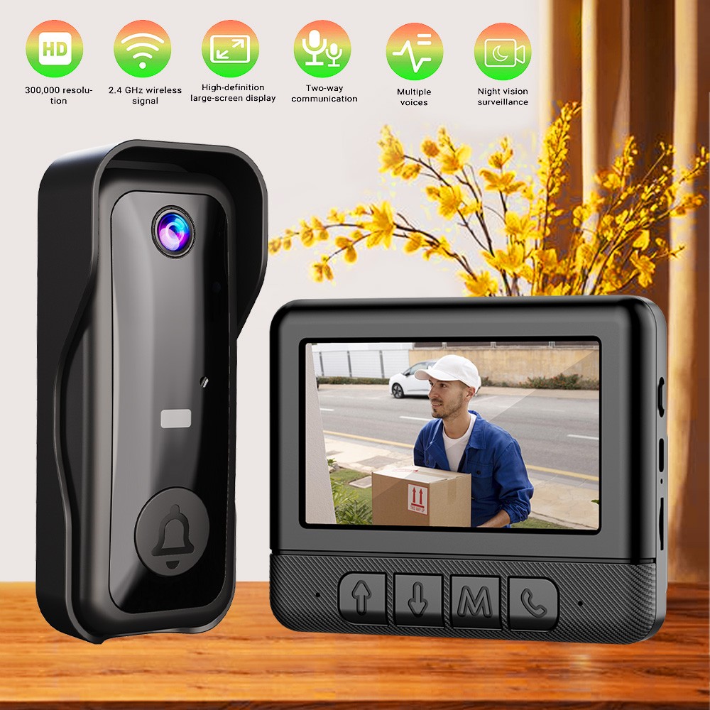 2.4G Smart Video Doorbell Camera Monitor Home 4.3" LCD Screen Intercom ChimeBell