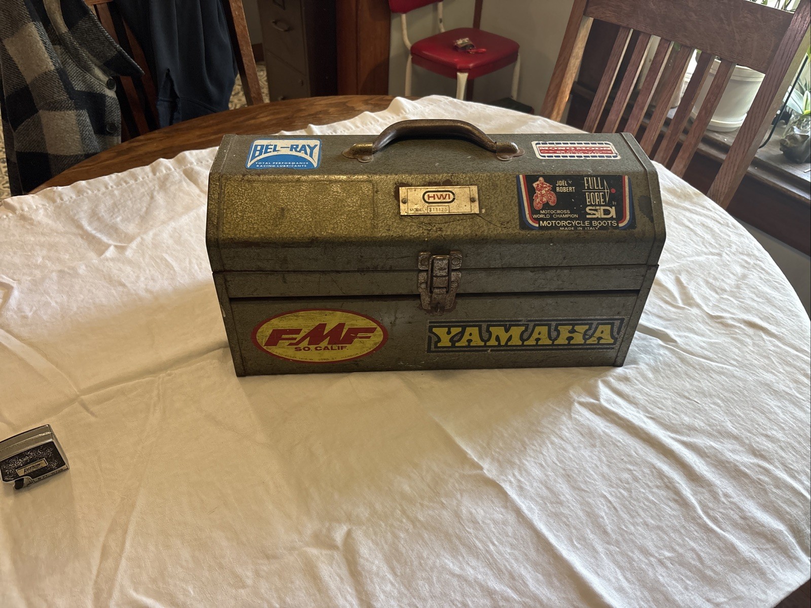 Vintage HWI Motocross Tool Box Patina  Shop Stickers Yamaha Honda Elsinore Tray