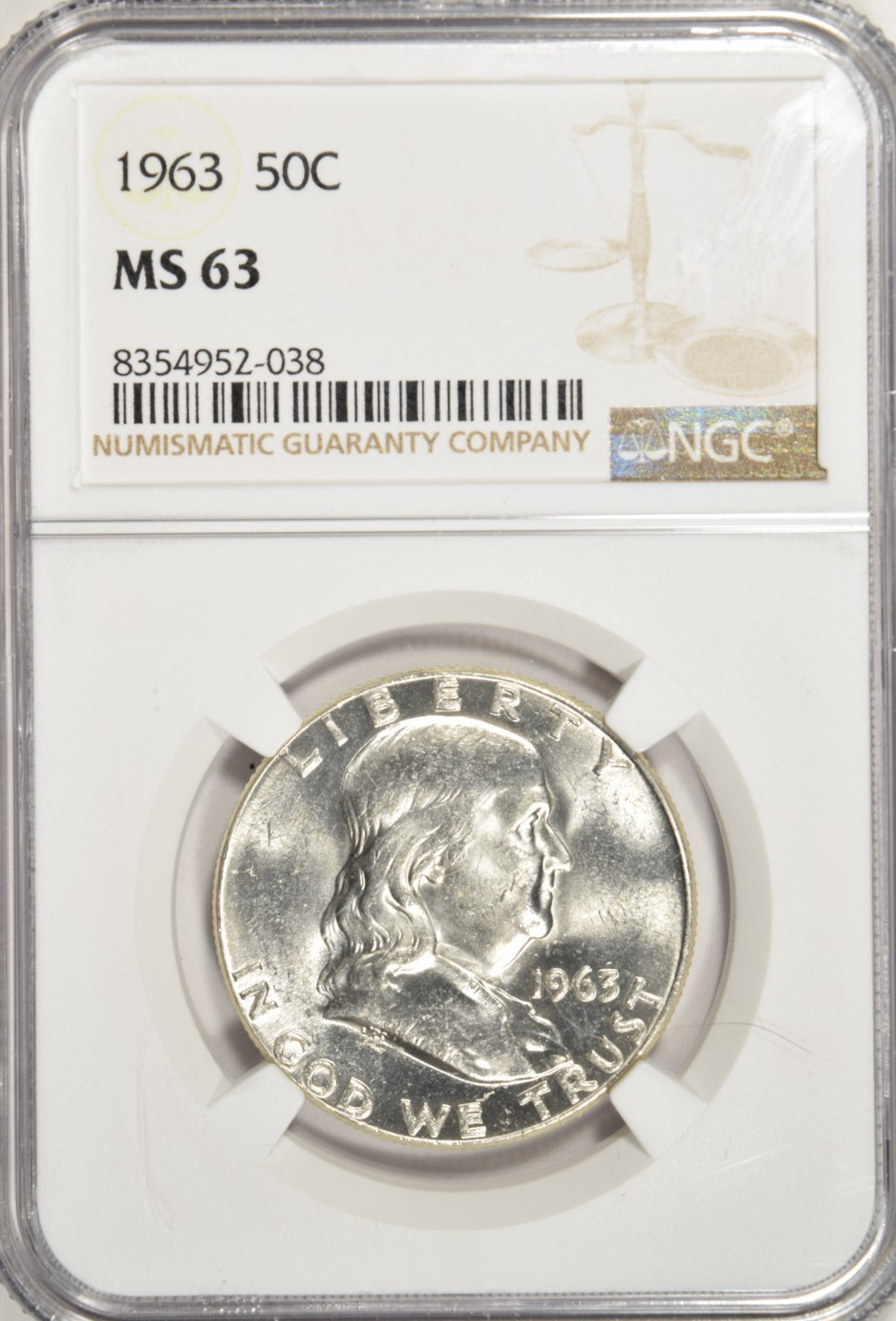 1963 FRANKLIN HALF DOLLAR ~ NGC MS63 ~ BRIGHT WHITE!