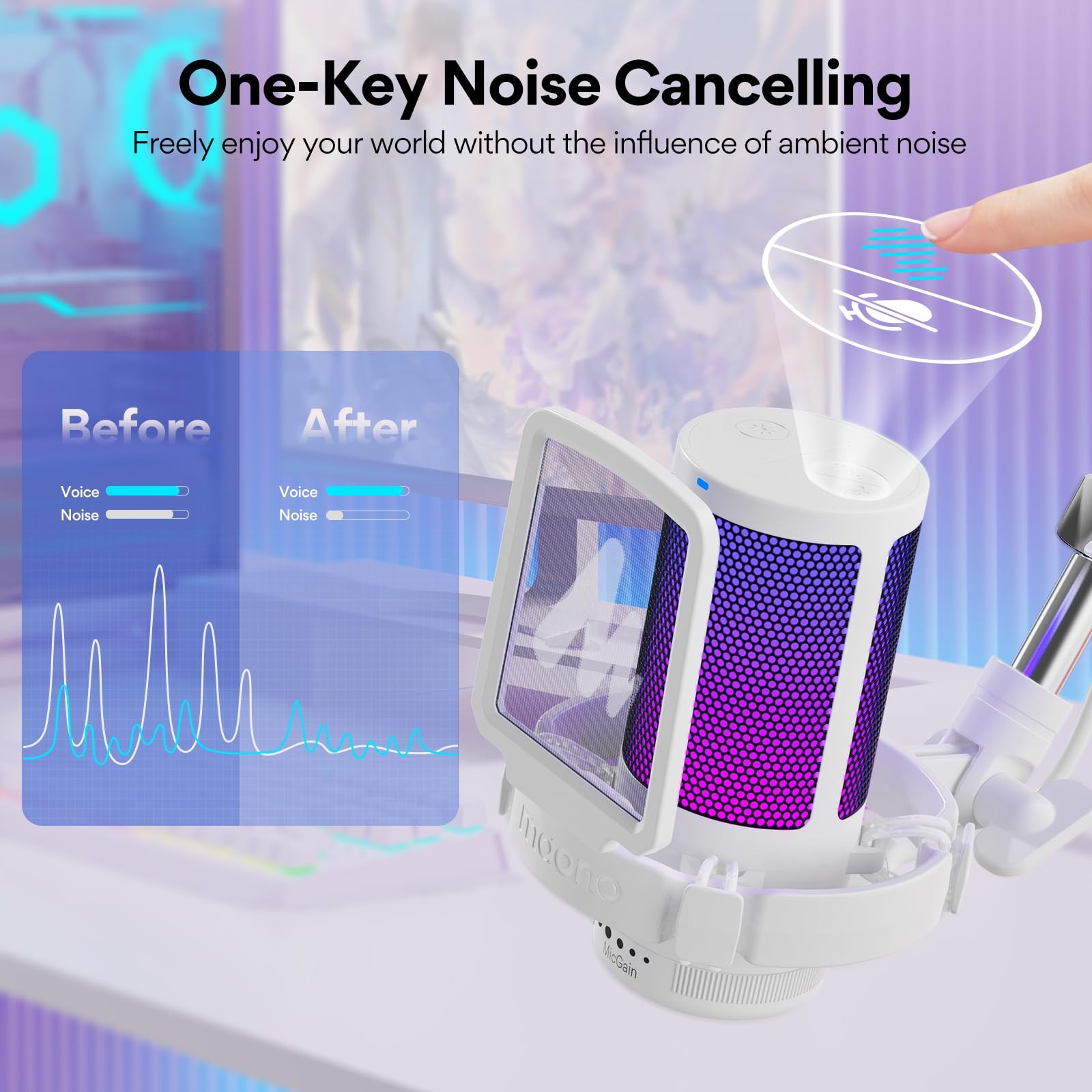 USB Gaming Microphone with Noise Cancellation, Computer PC Mic with Boom Arm,...