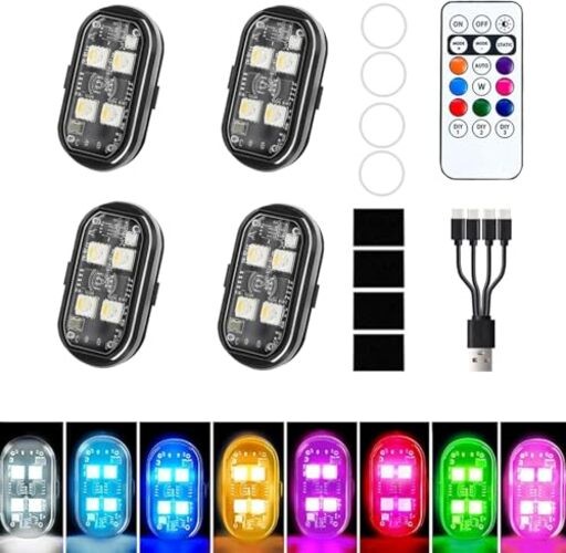 4PCS Wireless Led Strobe Lights for Car,USB Type C Rechargeable Flashing