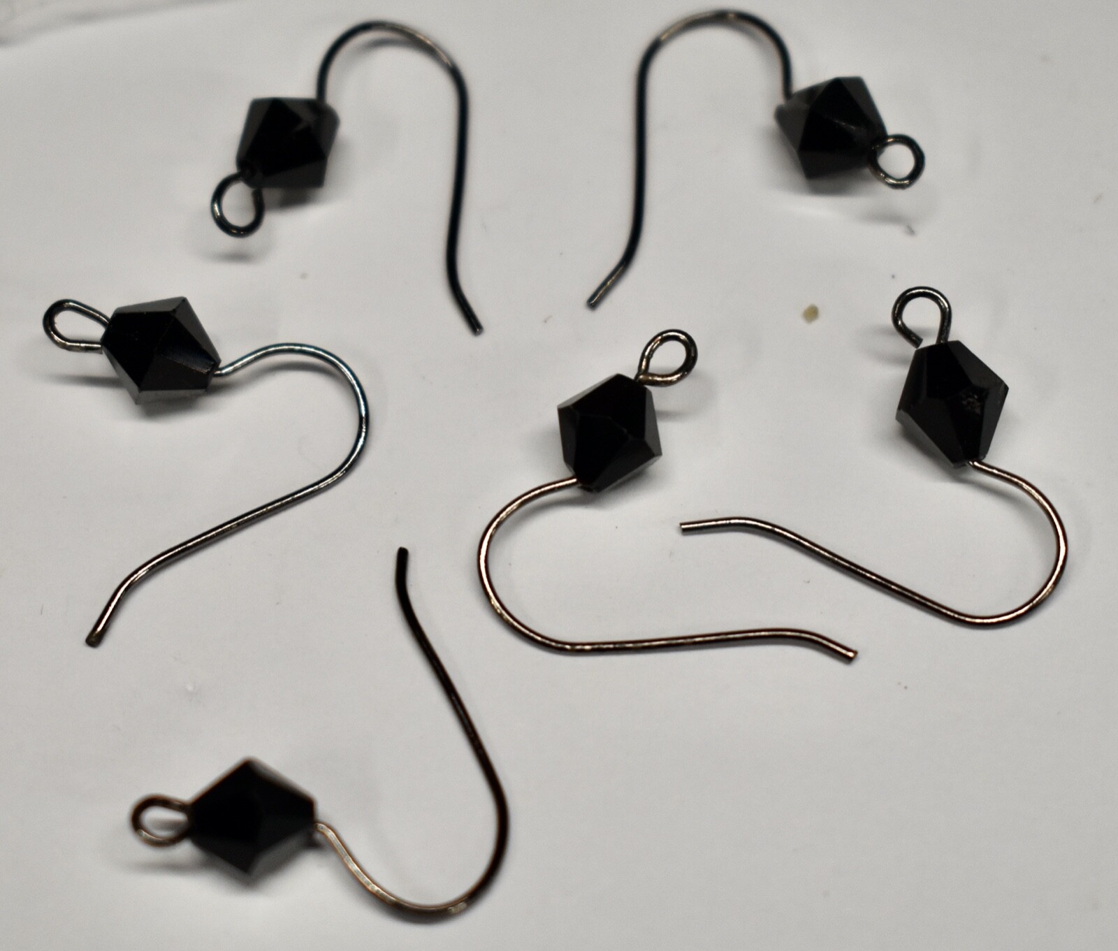 VINTAGE 3 PAIRS BLACK BICONE BEAD SILVERTONE EARRING WIRES EAR WIRE  BBB