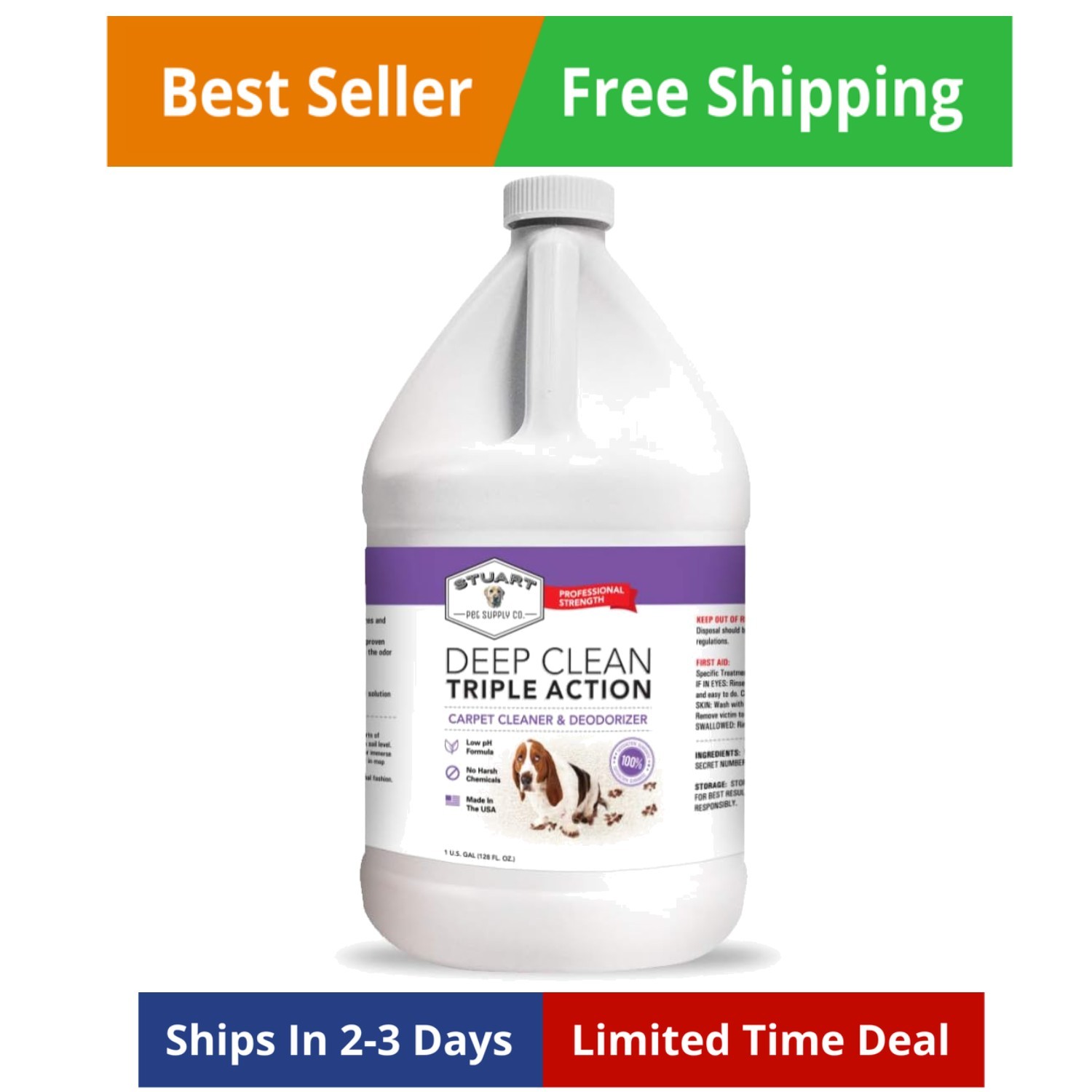 Professional Strength Deep Clean Gal. 3X Carpet Cleaner Solution & Deodorizer...