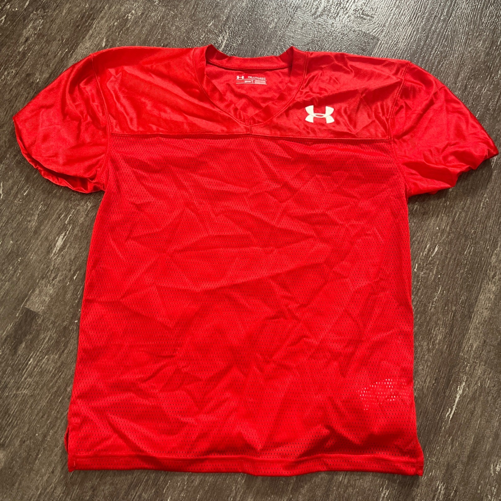 Under Armour Youth Football Jersey Top Red YXL Short Sleeve Shirt