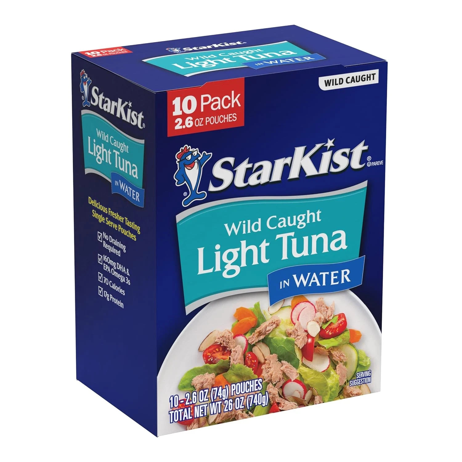 StarKist Chunk Light Tuna in Water 2.6oz Pouch (10 Pack) Ready to Eat, 17g Prote