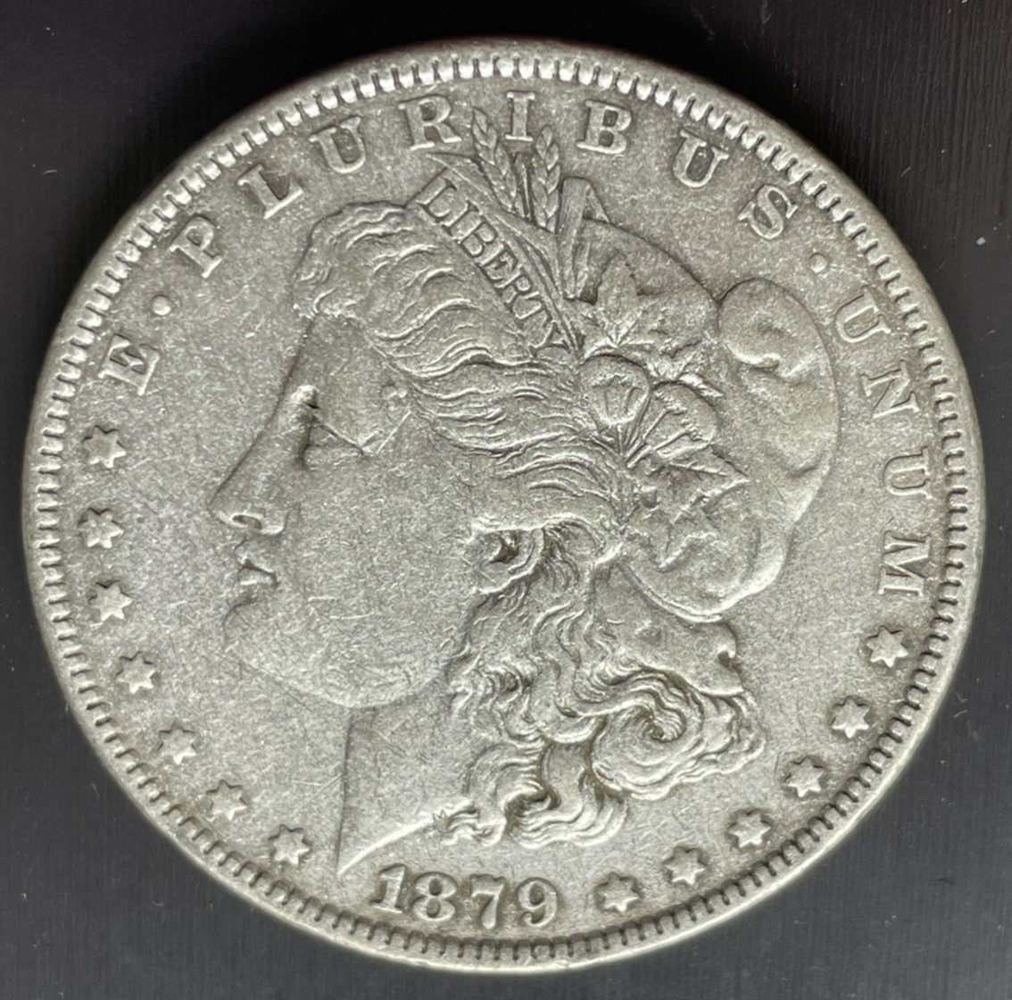 Silver Morgan Dollar 1879 P.  Circulated.  Nice Obverse.  See Photos.