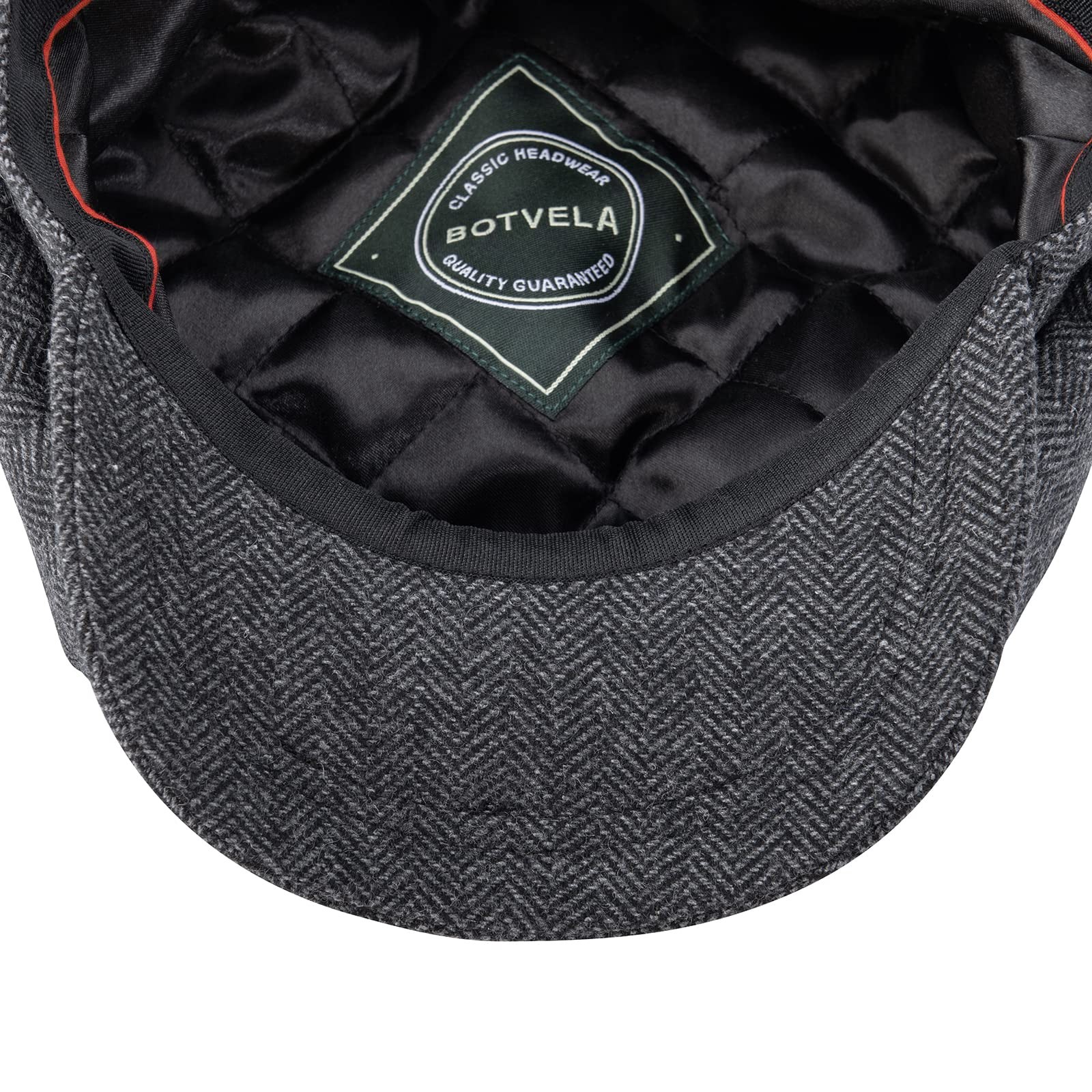 BOTVELA Men's 8 Panel Wool Blend Newsboy Flat Cap Herringbone 7 5/8, Black