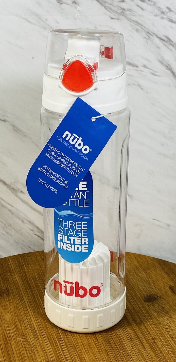 Nubo Filtered Water BPA Free Tritan Bottle Clear Red NB2243 NEW 700ml 23.6oz