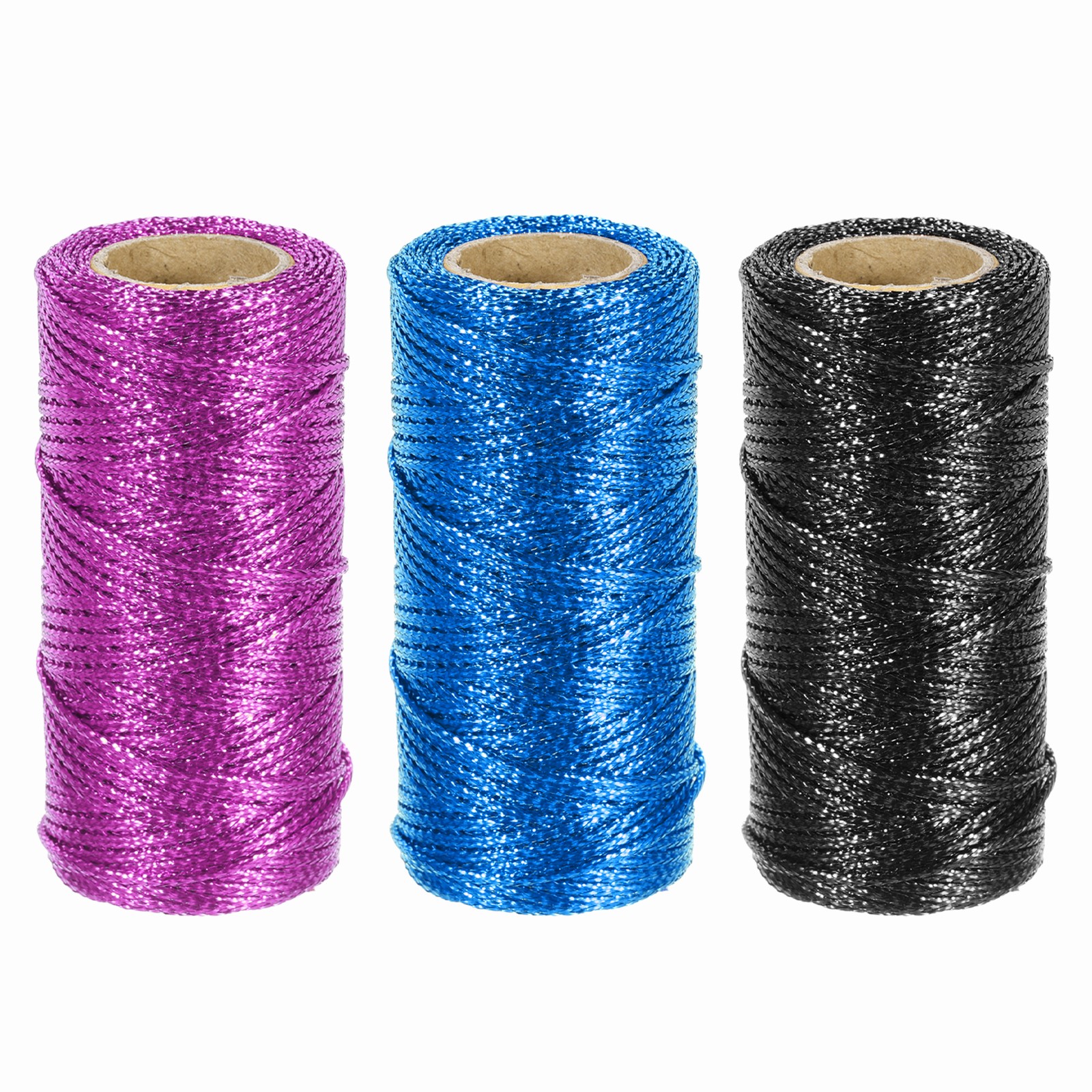 3 Roll 1.5mm Metallic Bakers String, Black/Purple/Blue, 164Yards Total