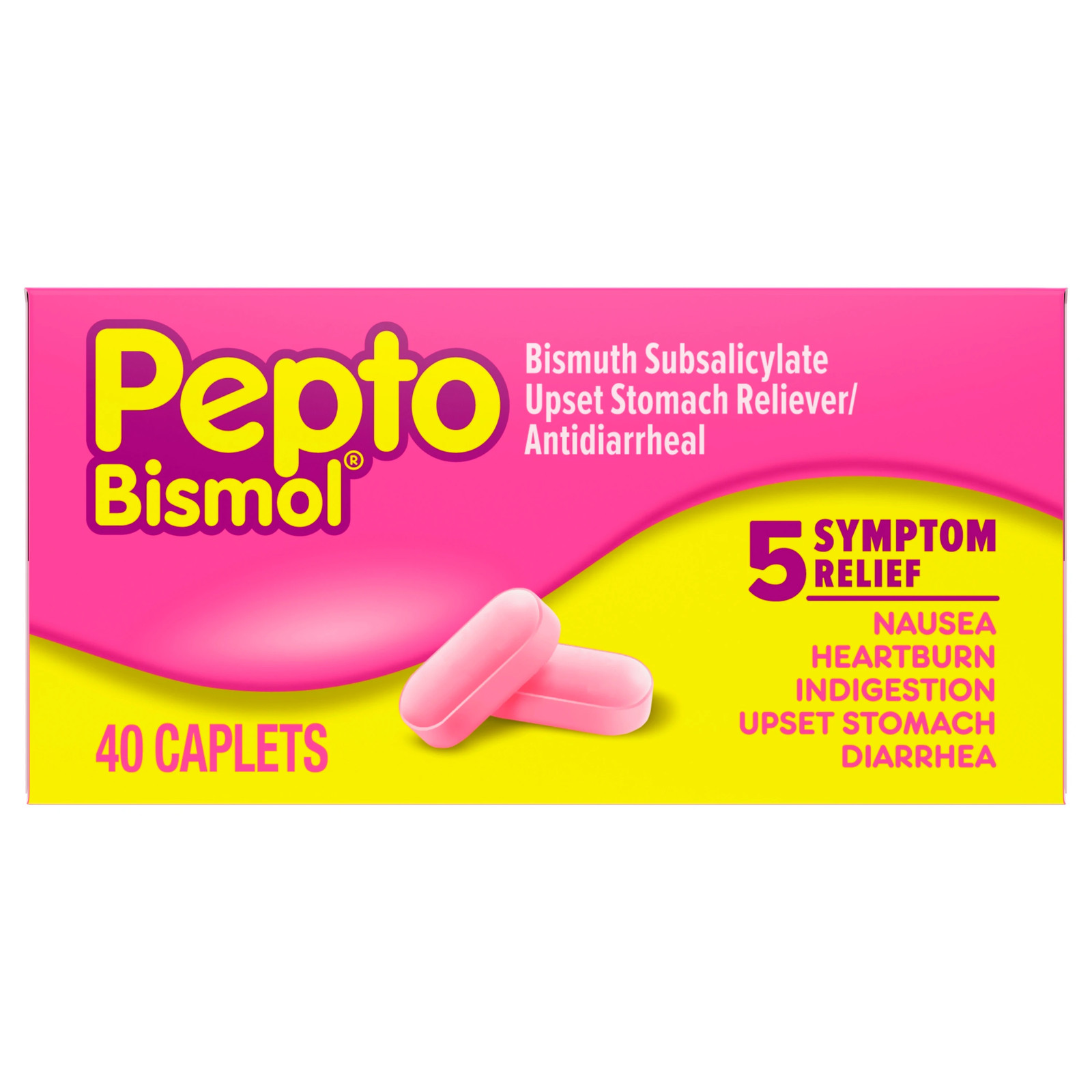 Pepto Bismol Bismuth Subsalicylate Upset Stomach Reliever Gentle Caplets 40 ct