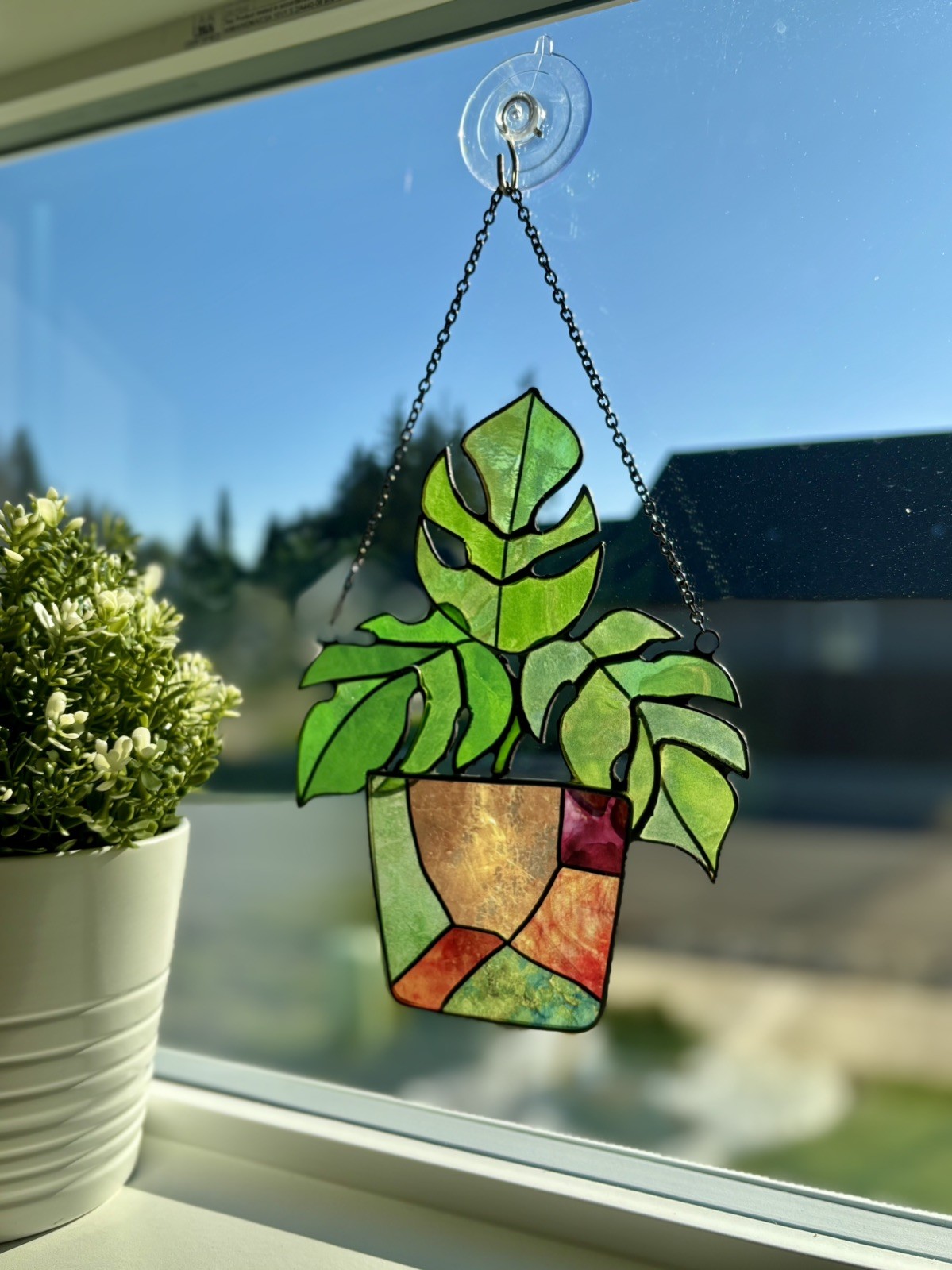 Handmade Stained Glass Plant Suncatcher Window Hanging. (C655)
