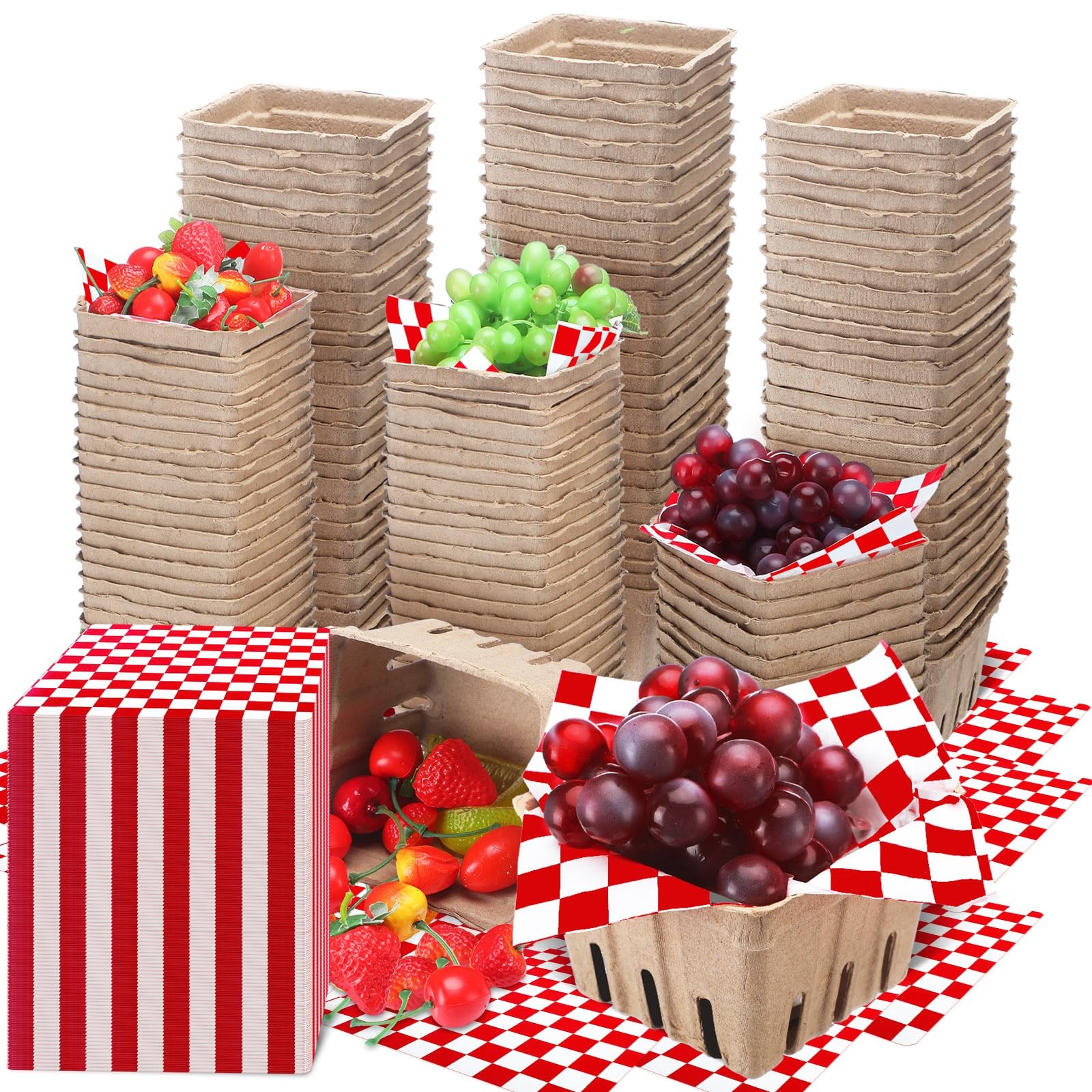 Sunnychicc 300 Pack Molded Pulp Fiber Berry Basket Produce Vented Container w...