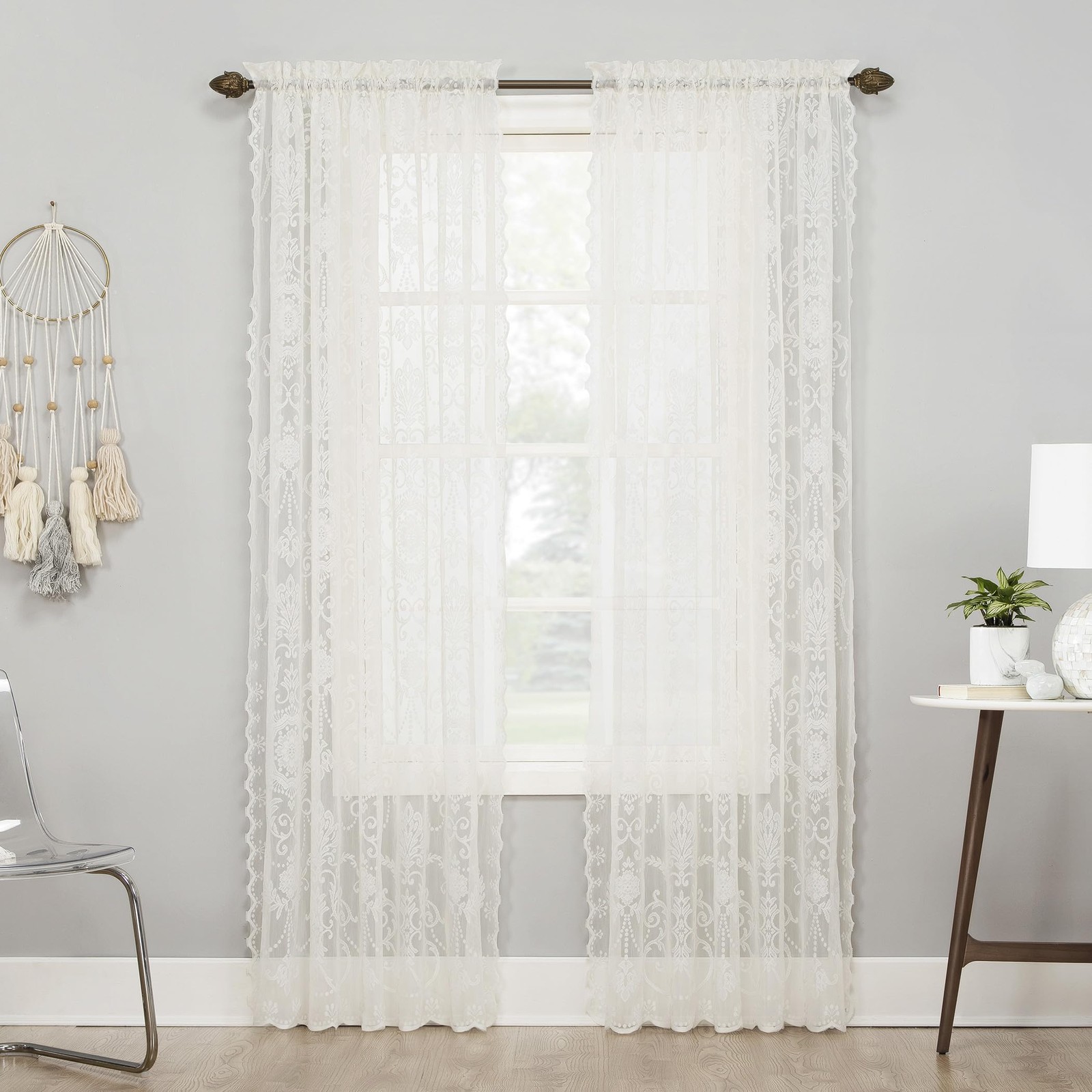 Panel Floral Lace Rod Pocket 58 W x 84 L Ivory 918 Ariella Curtain