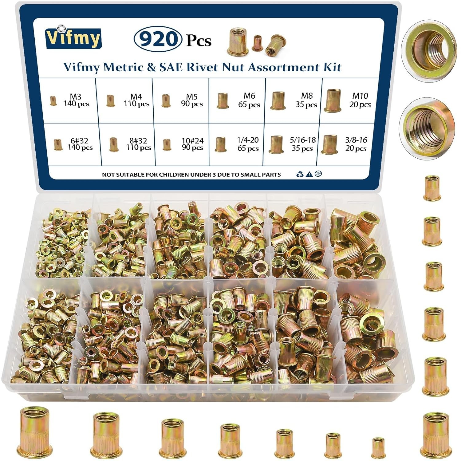 Metric & SAE Rivet Nut Set: 920 Pcs for Convenient Storage & Easy Installation