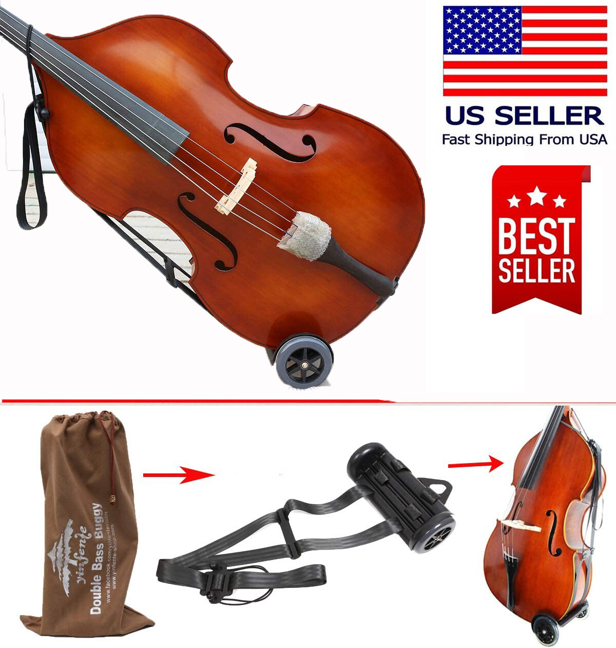 Upright Bass Cart Transport With Wheels Buggies Carry Double Bass Buggie