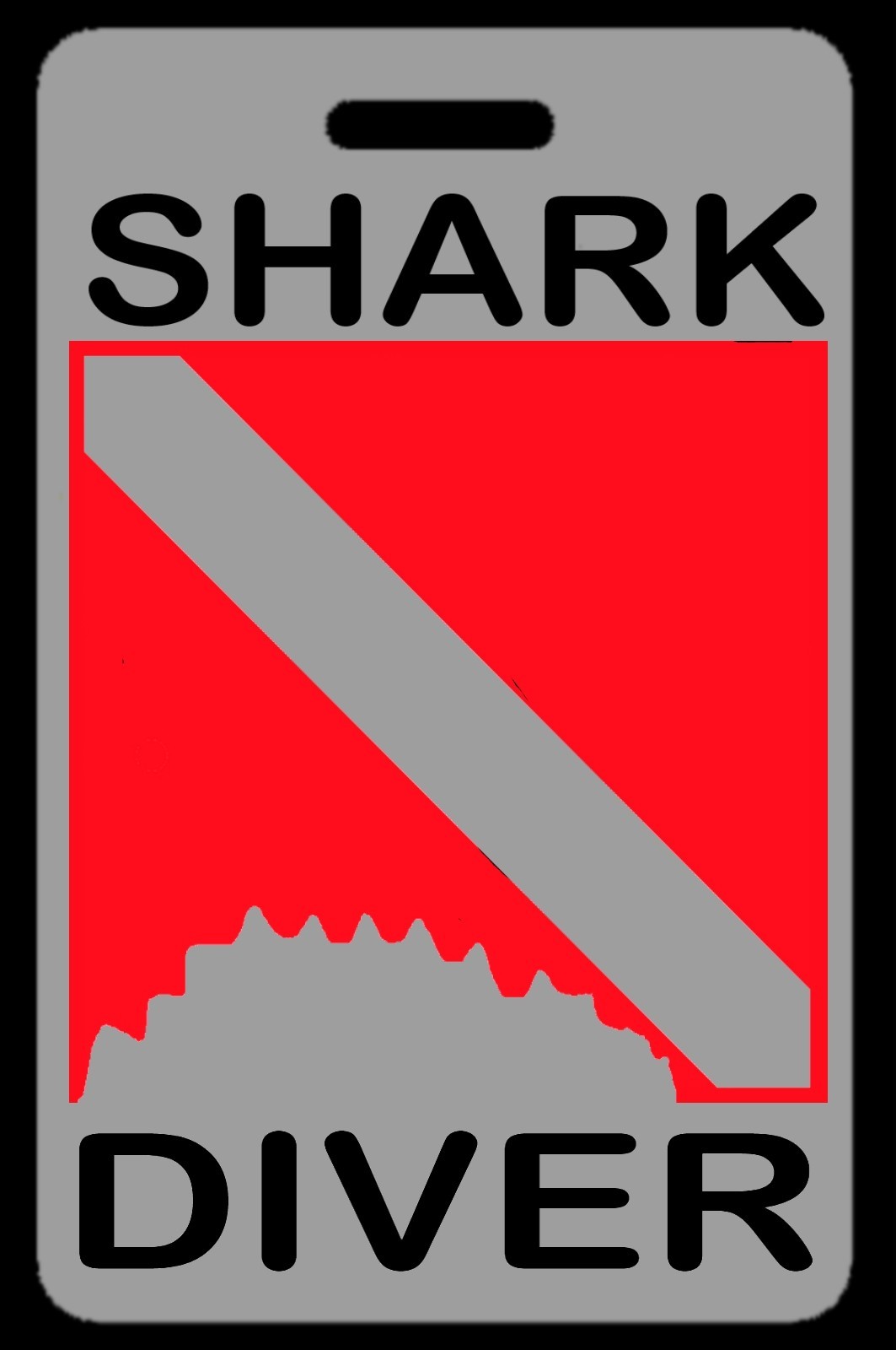 Lo-Viz Gray Shark Diver w/ Shark Bite SCUBA Diving Luggage/Gear Bag Tag - New