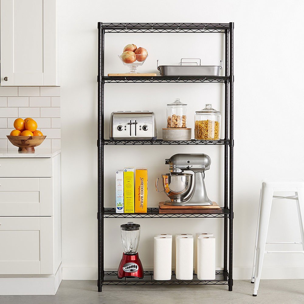 4/5 Tier Storage Rack Organizer Kitchen Shelving Steel Wire Shelves Black/Chrome