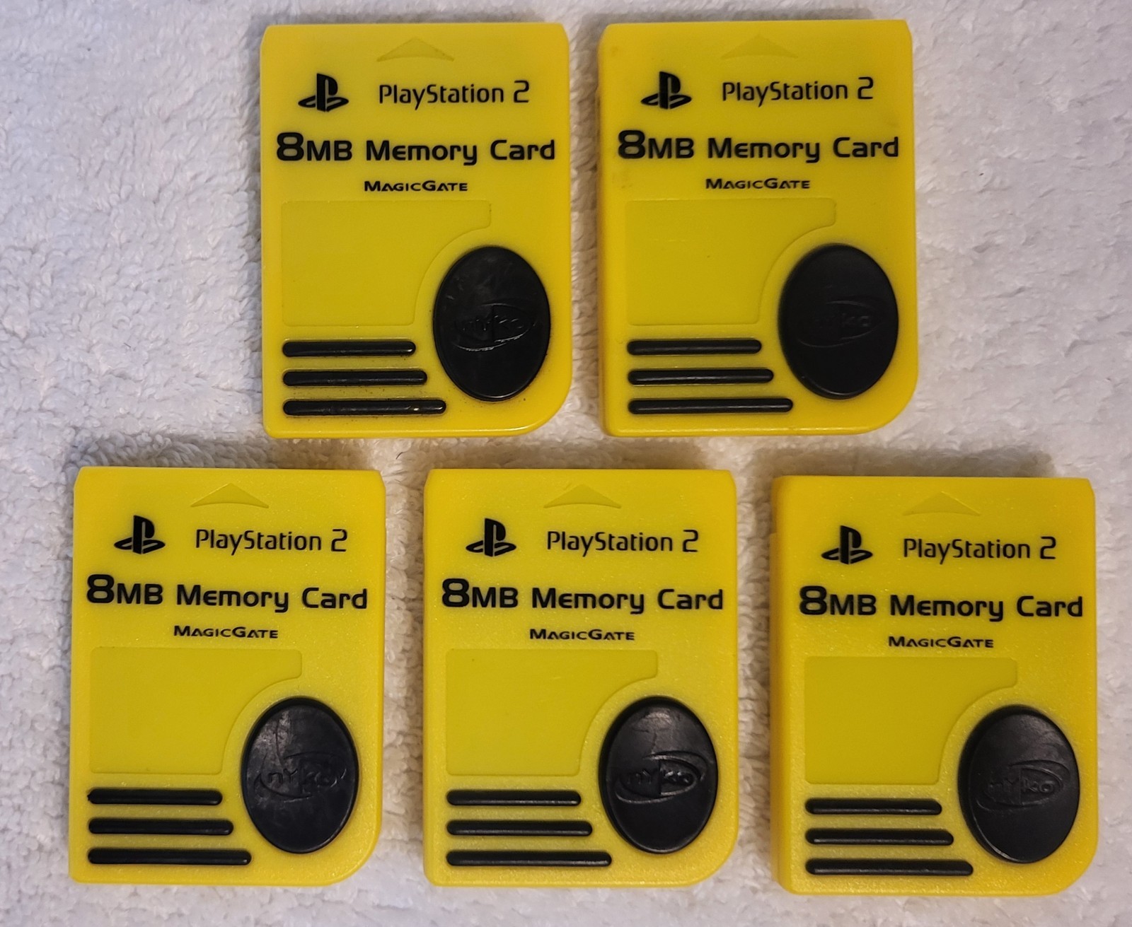 Lot of 5 Sony PlayStation 2 Yellow Memory Card OEM PS2  MagicGate 8MB SCPH-10020