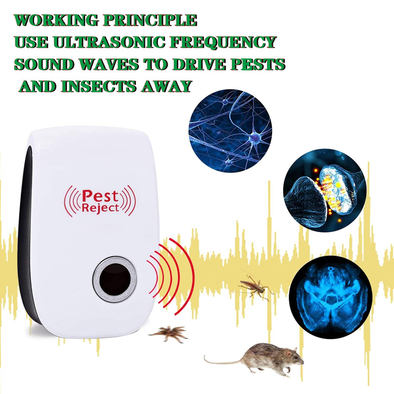 4 PACK Pest Reject Ultrasonic Repeller Reject Bug Mites Spider Defender Roaches