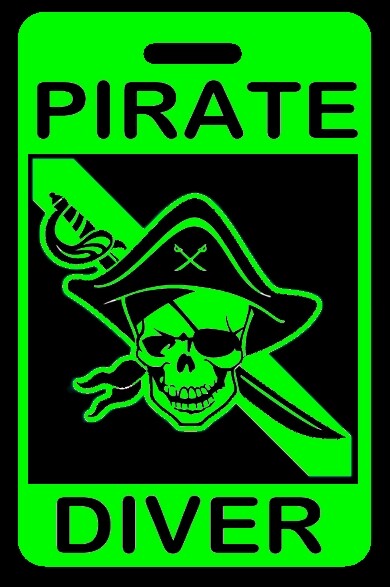 Hi-Viz Green PIRATE DIVER SCUBA Diving Luggage/Gear Bag Tag - New
