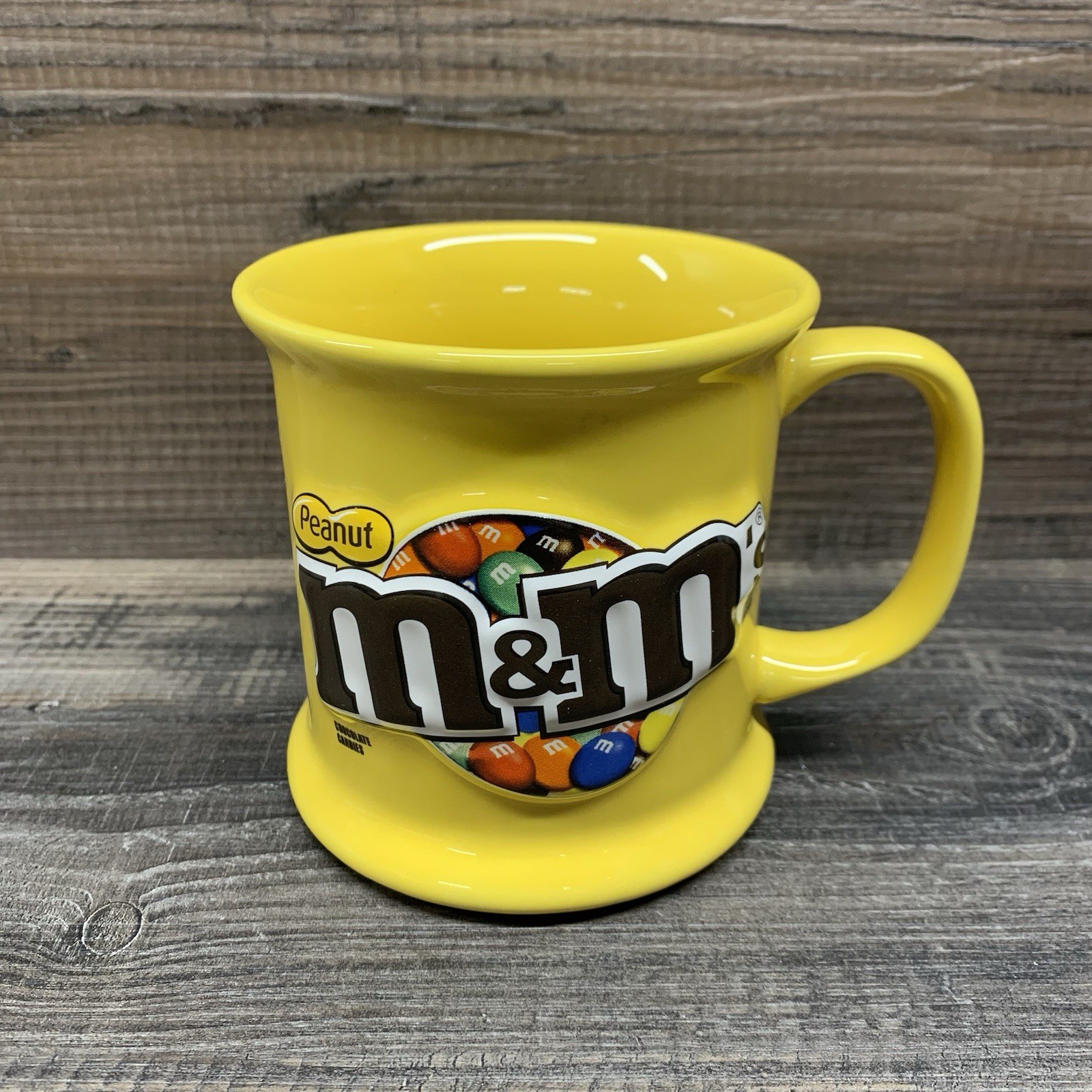 M&M's Peanut Yellow Ceramic Coffee Mug 3D Embossed Logo 2005 M&Ms Mars Inc