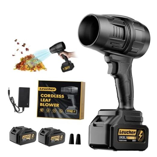 Leaf Blower Cordless,Hand Held Blower with 21V*2 Pcs Deep Black