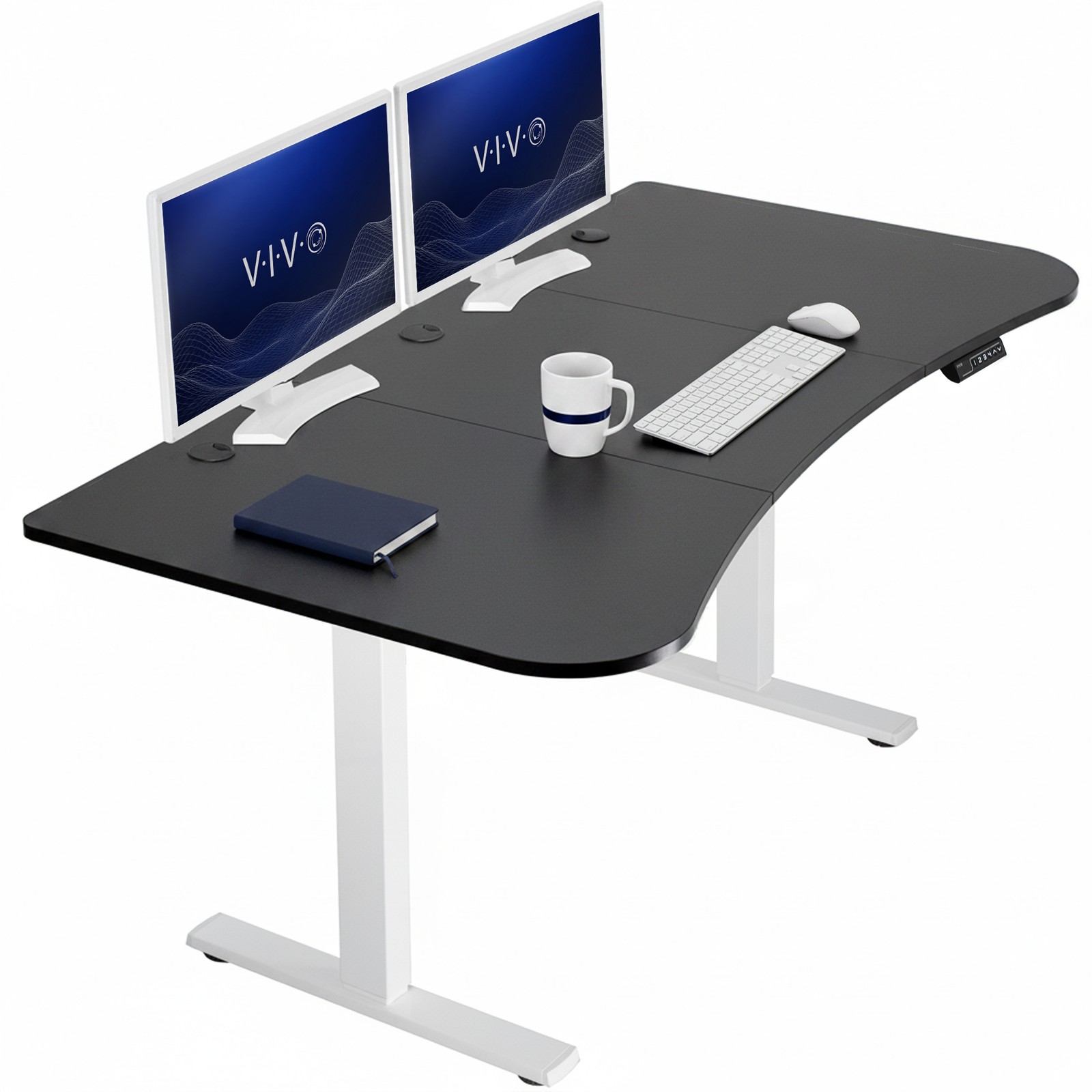 VIVO Electric 63” x 32” Stand Up Desk, Black 3 Part Table Top, White Frame