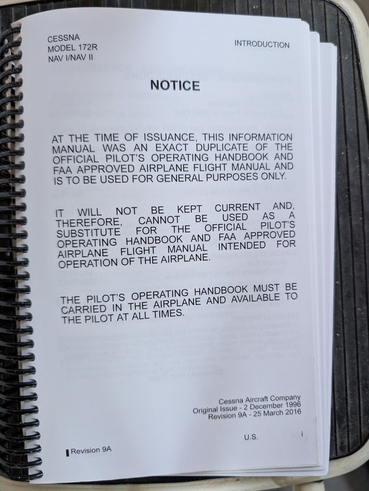 Cessna 1977 Model, 172"SKYHAWK" Pilot's Operating Handbook and support ing items