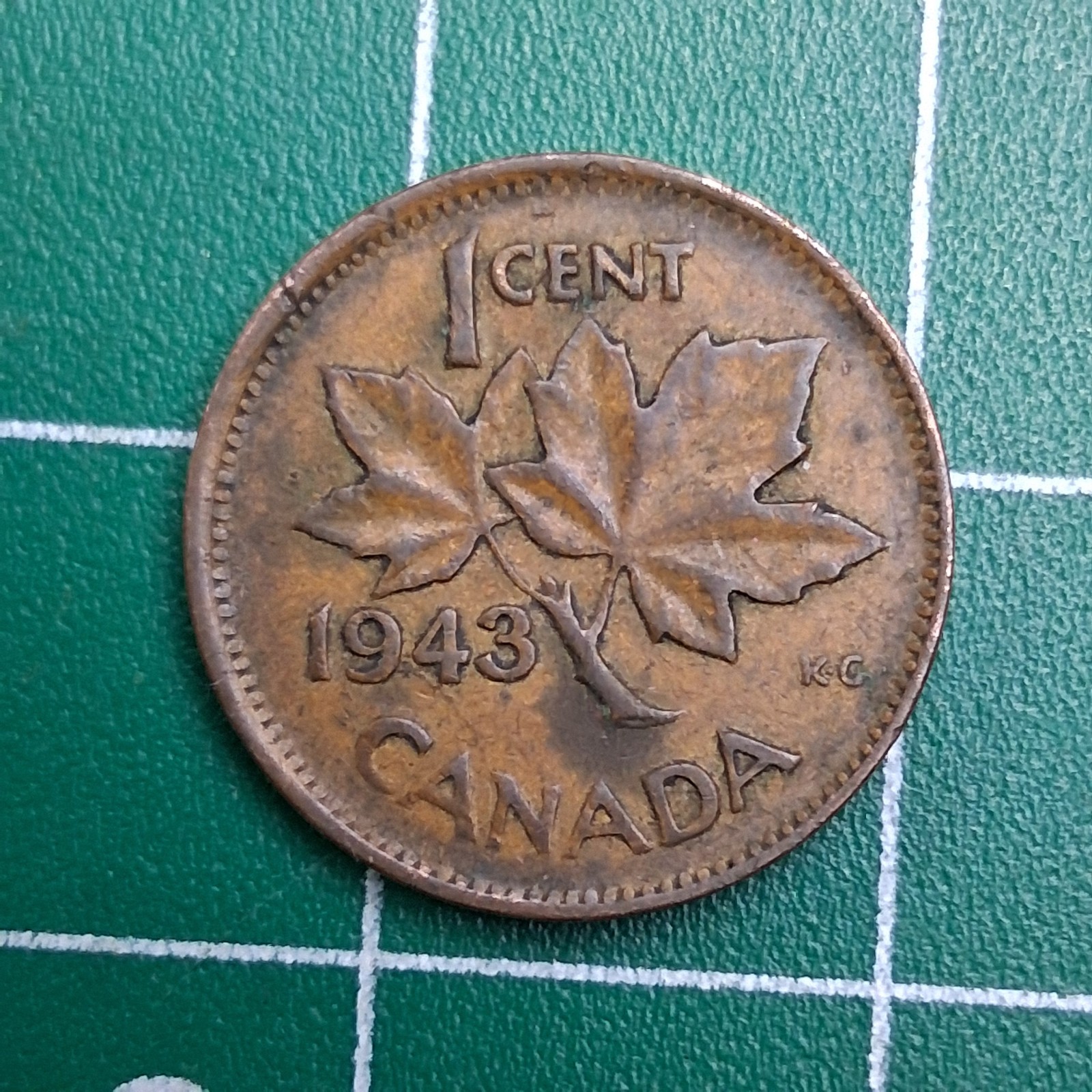 1943 Canada 1 Cent King George VI / Maple Leaf Bronze Coin