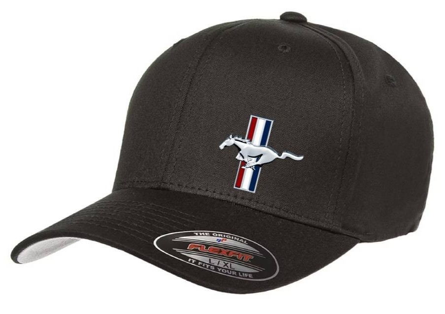 Ford Mustang Car Logo Cap DTF Black 5001 Flexfit Baseball Hat S/M and L/XL