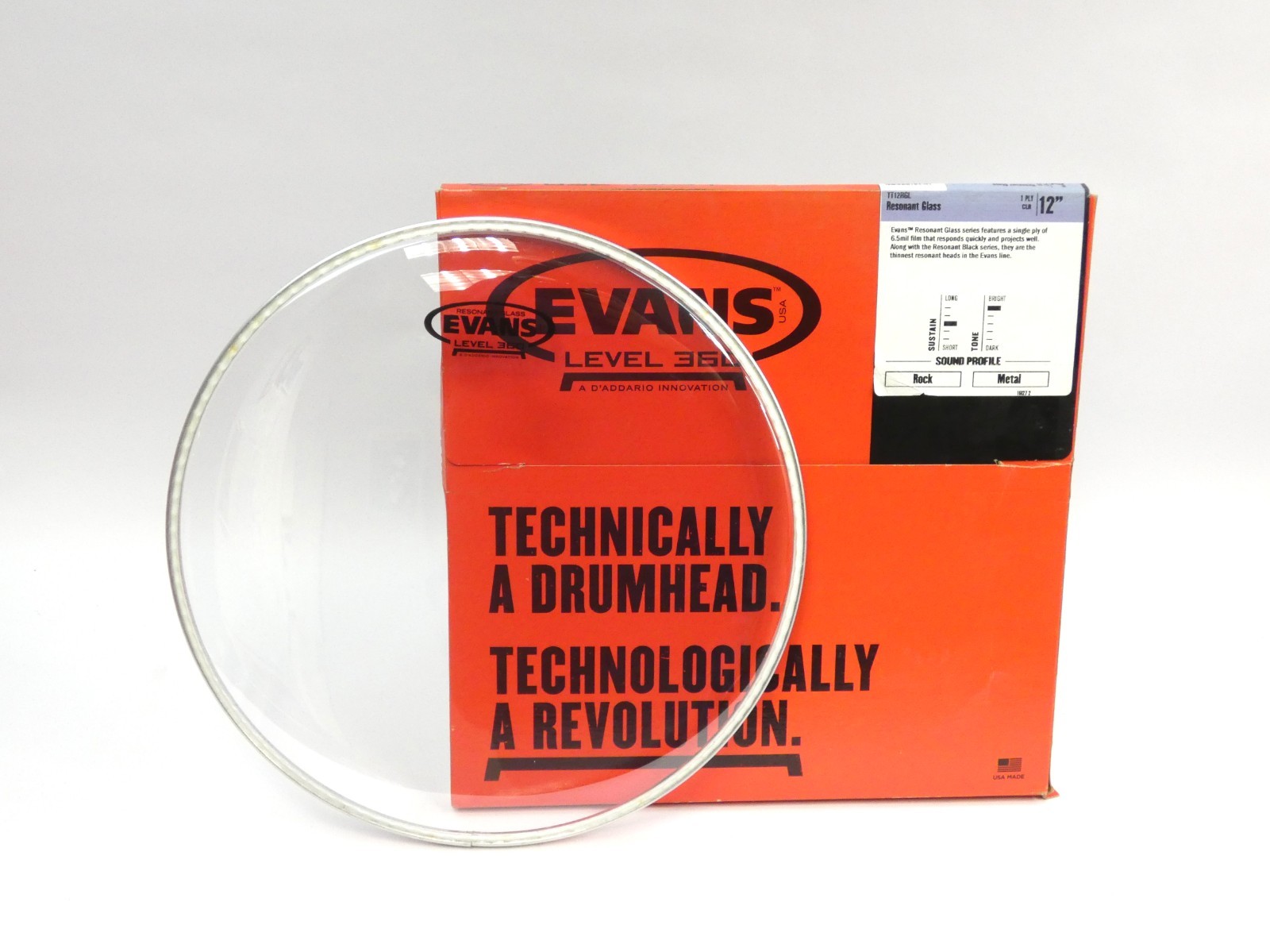 BRAND NEW (Open Box) Evans TT12RGL 12" Resonant Glass Clear Drum Head