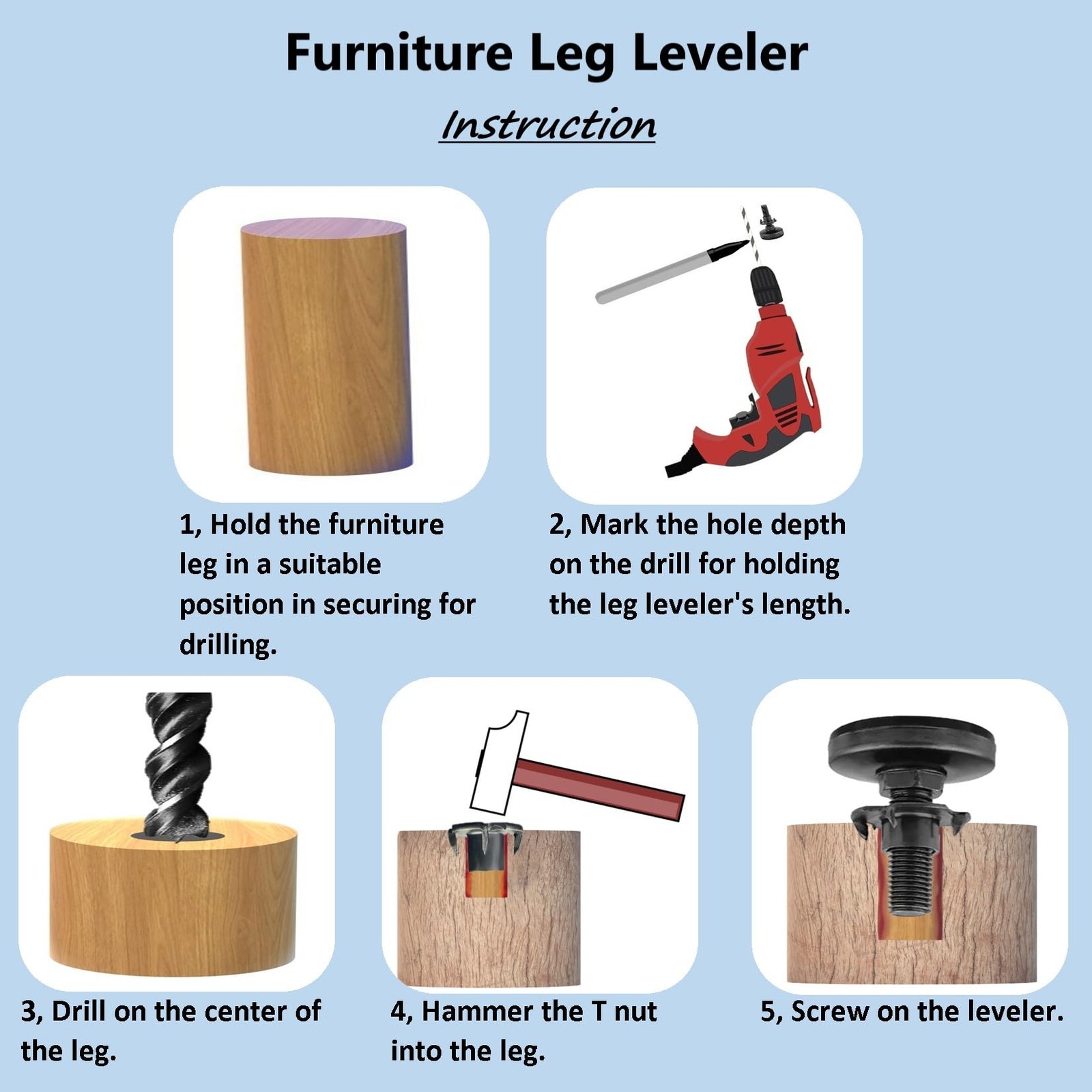 Adjustable Leveling Feet, 4 Pack, 3/8'-16 UNC Threaded Heavy Duty Leg Leveler