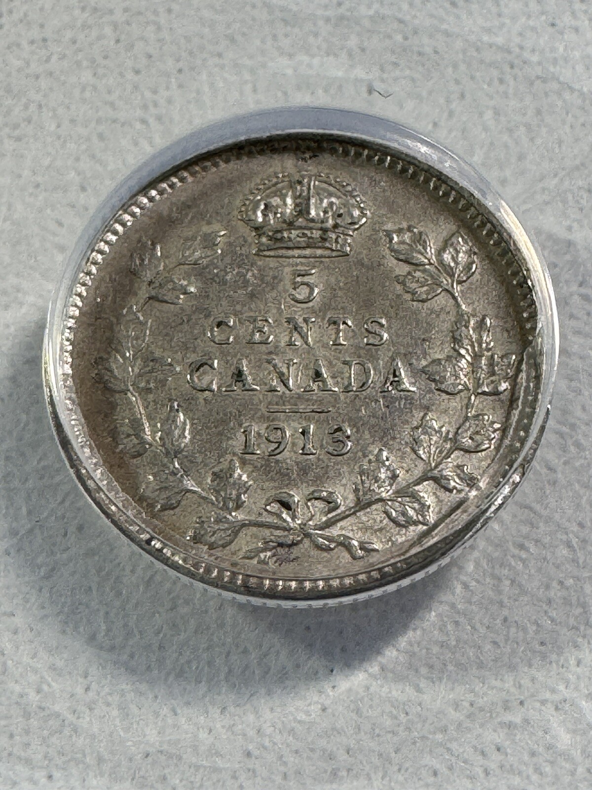 1913 Canada 5 Cents Small Silver Coin Graded AU 55 by ANACS