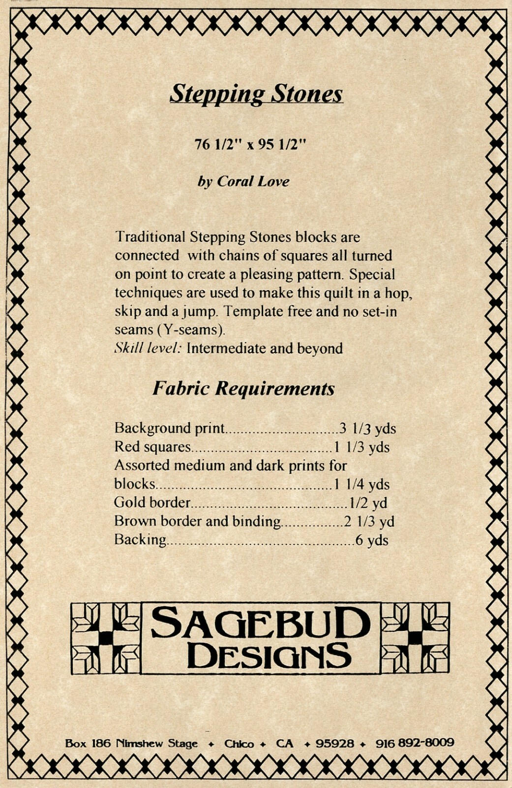 Stepping Stones QUILT PATTERN 76.5" x 95.5" Sagebud Designs SBD139 OOP
