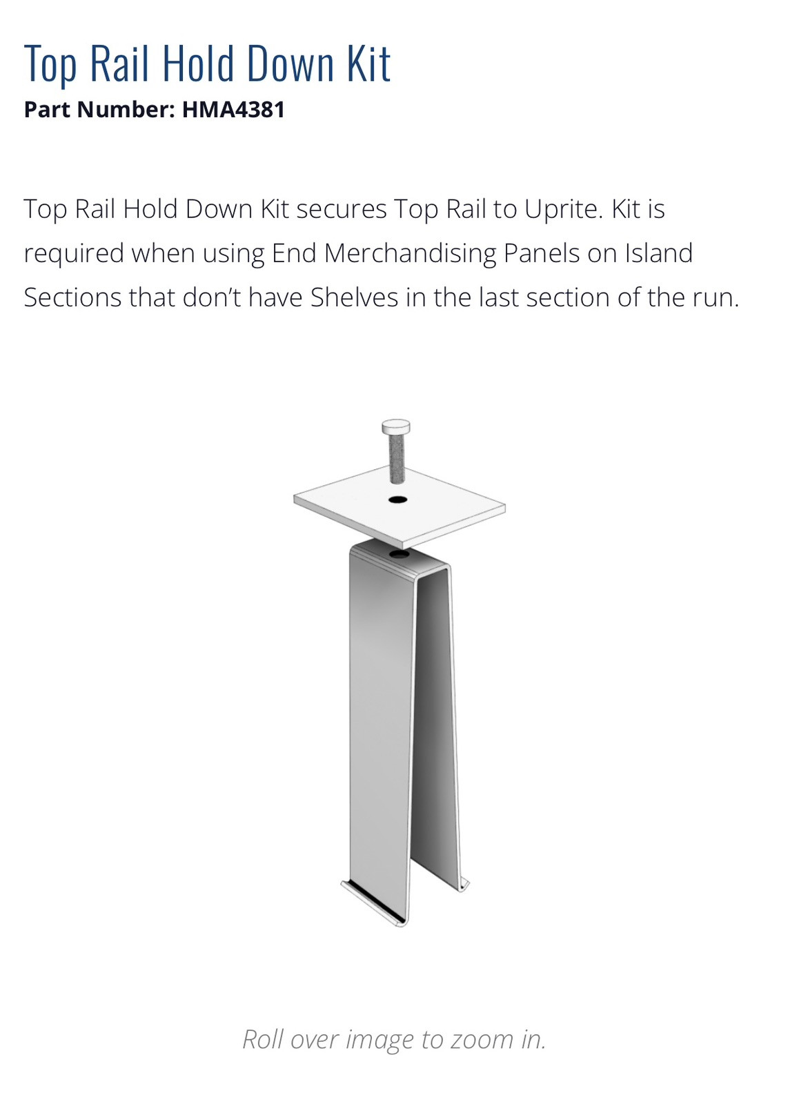 Lozier Top Rail Hold Down Kit Part Number: HMA4381