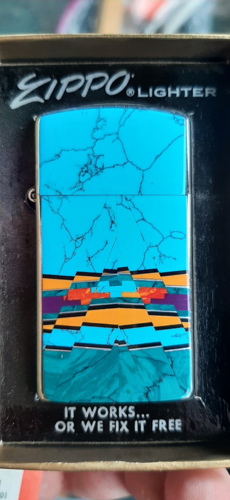 Zippo Zuni Mosaic Turquoise Slim Lighter in Box & COA