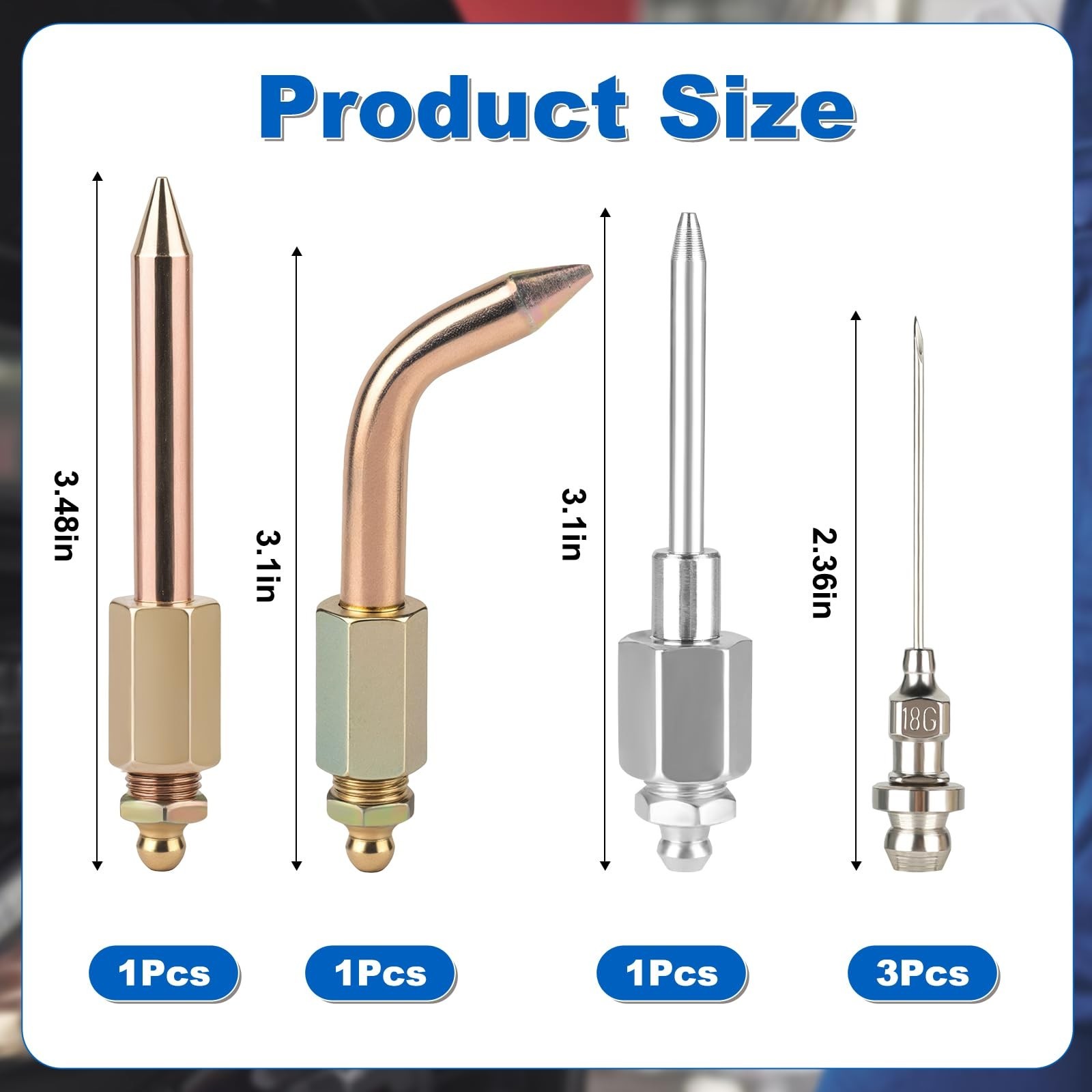 7Pcs Grease Gun Needle Tip Kit, Includes 4 Pcs Grease Needle Nozzles, 1 Pcs G...