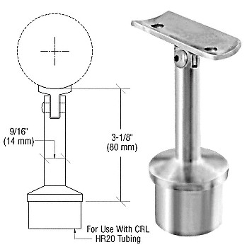 Brushed Stainless Post Mounted Adjustable Radius Saddle Hand Rail Support