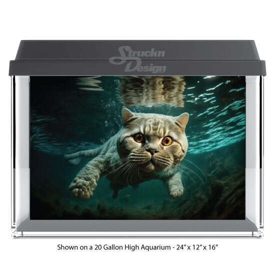 Light Grey Cat Swimming Polyester Fish Tank Glass Backdrop Aquarium Background