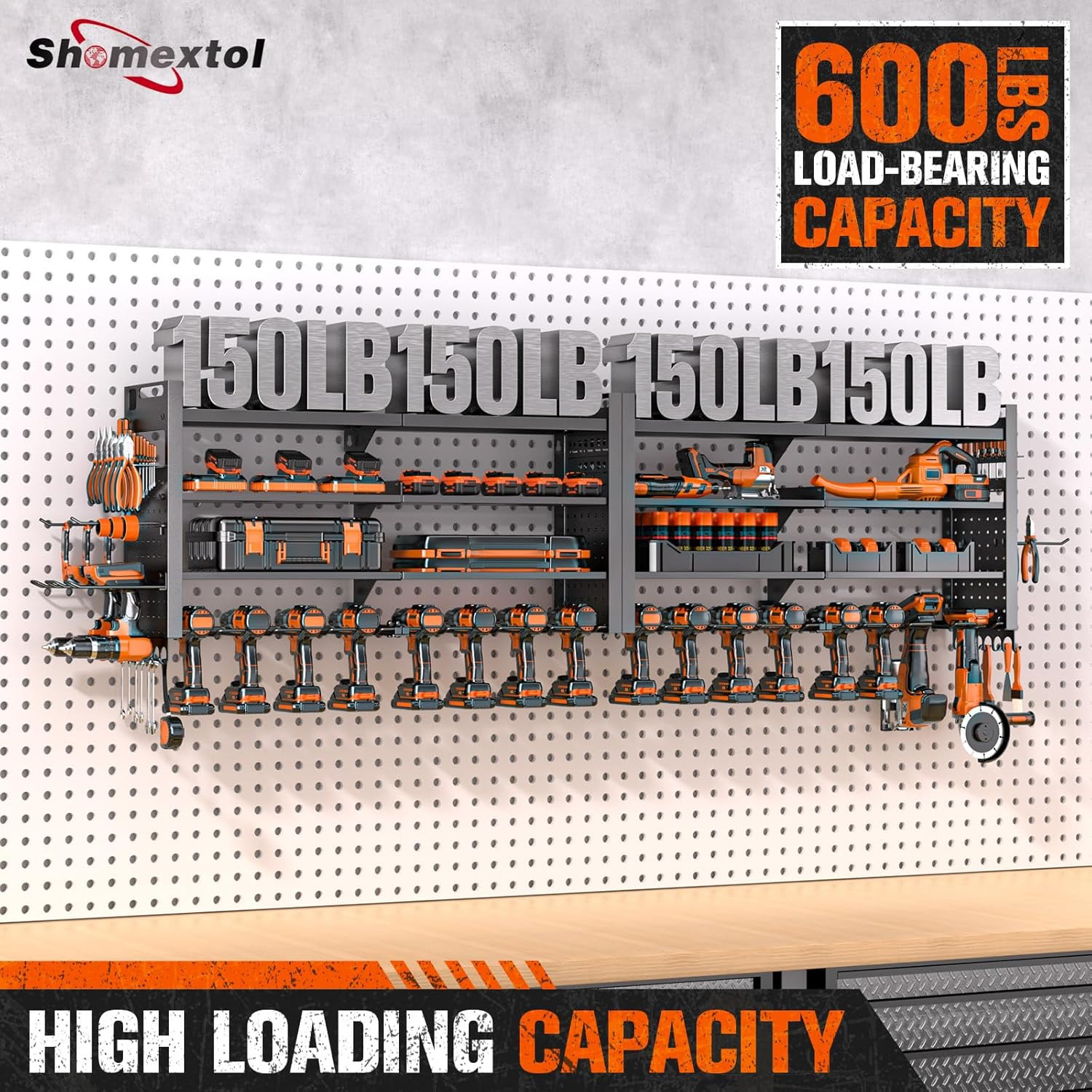 Super Large 66" Wall-Mount Tool Organizer with 18 Drill Holders, 600 Lbs Capacit