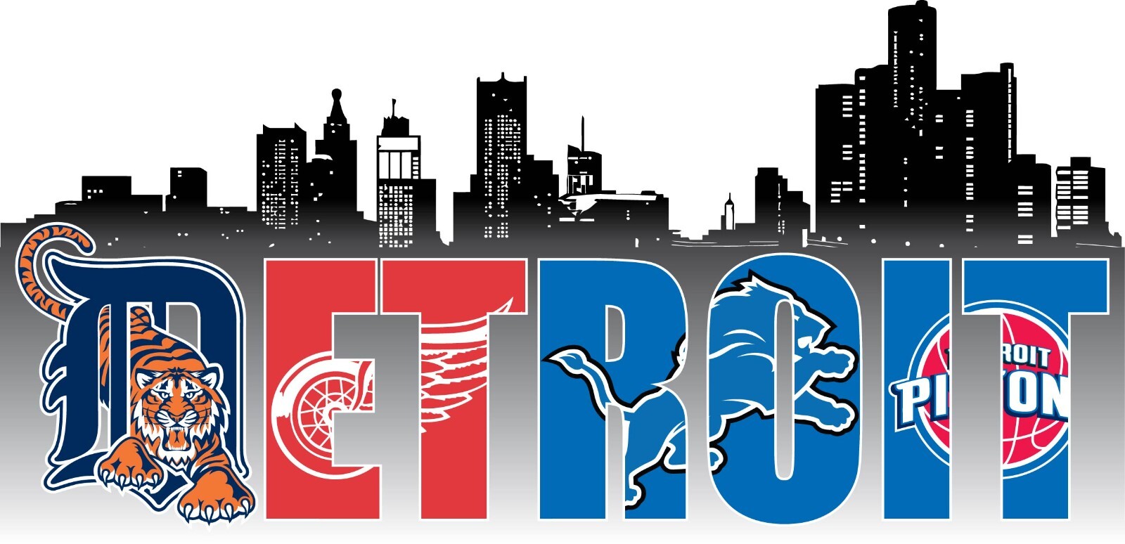 City of Detroit decal with teams and Skyline Sports