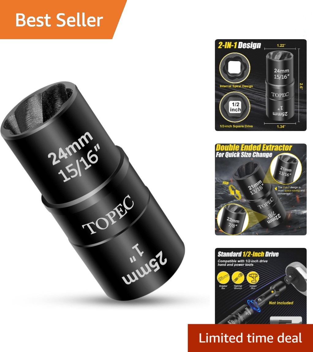 24mm x 25mm Flip Lug Nut Extractor, 1/2" Drive Lug Nut Removal Tool, 2-IN-1 W...