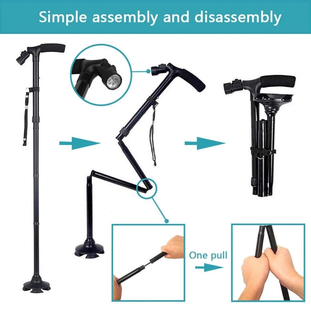 New Folding Walking Cane with LED Light Adjustable Walking Stick